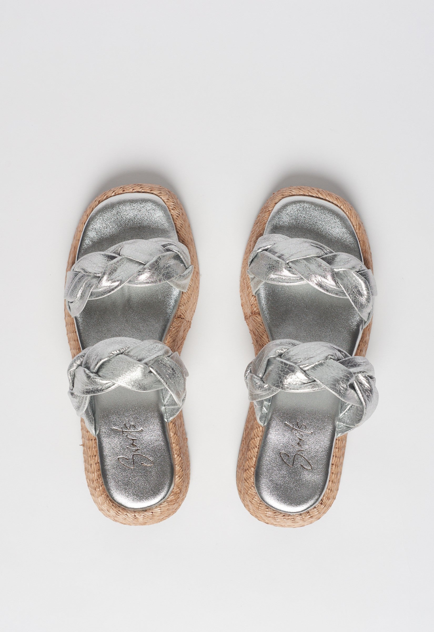 Anabela Flatform Couro Bela Prata