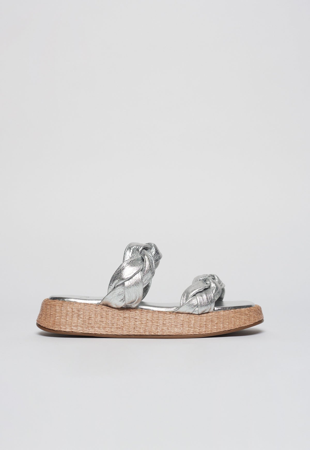 Anabela Flatform Couro Bela Prata