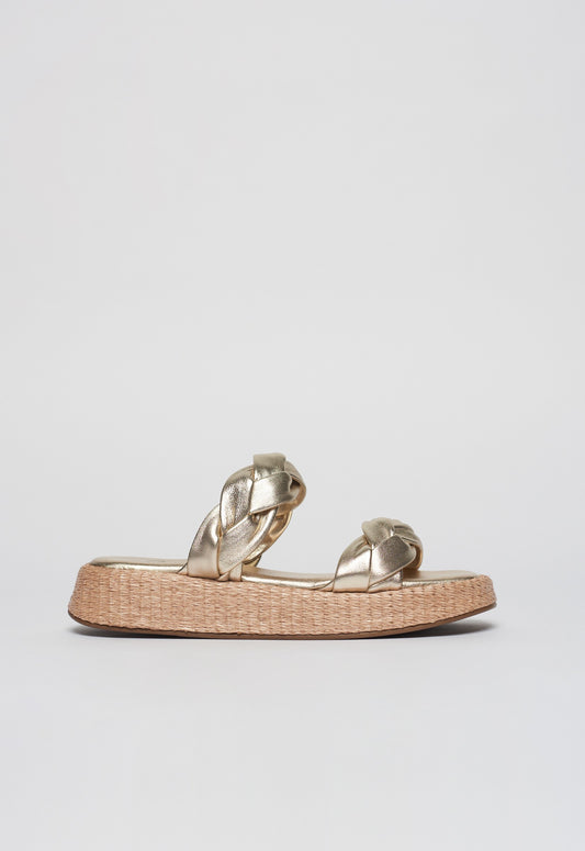 Anabela Flatform Couro Bela Ouro