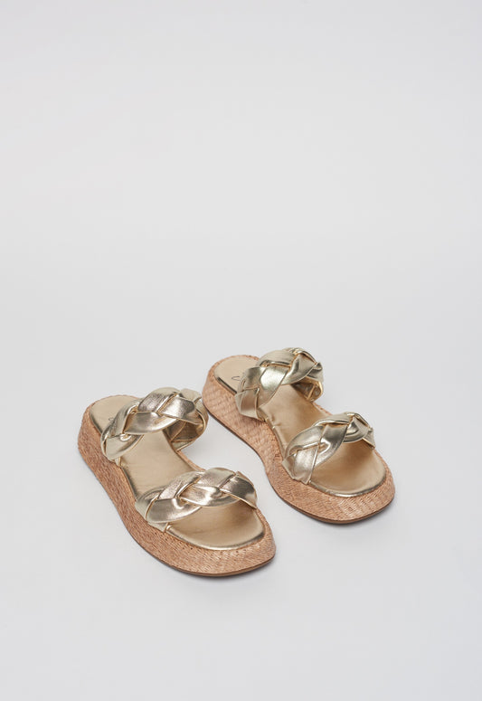 Anabela Flatform Couro Bela Ouro