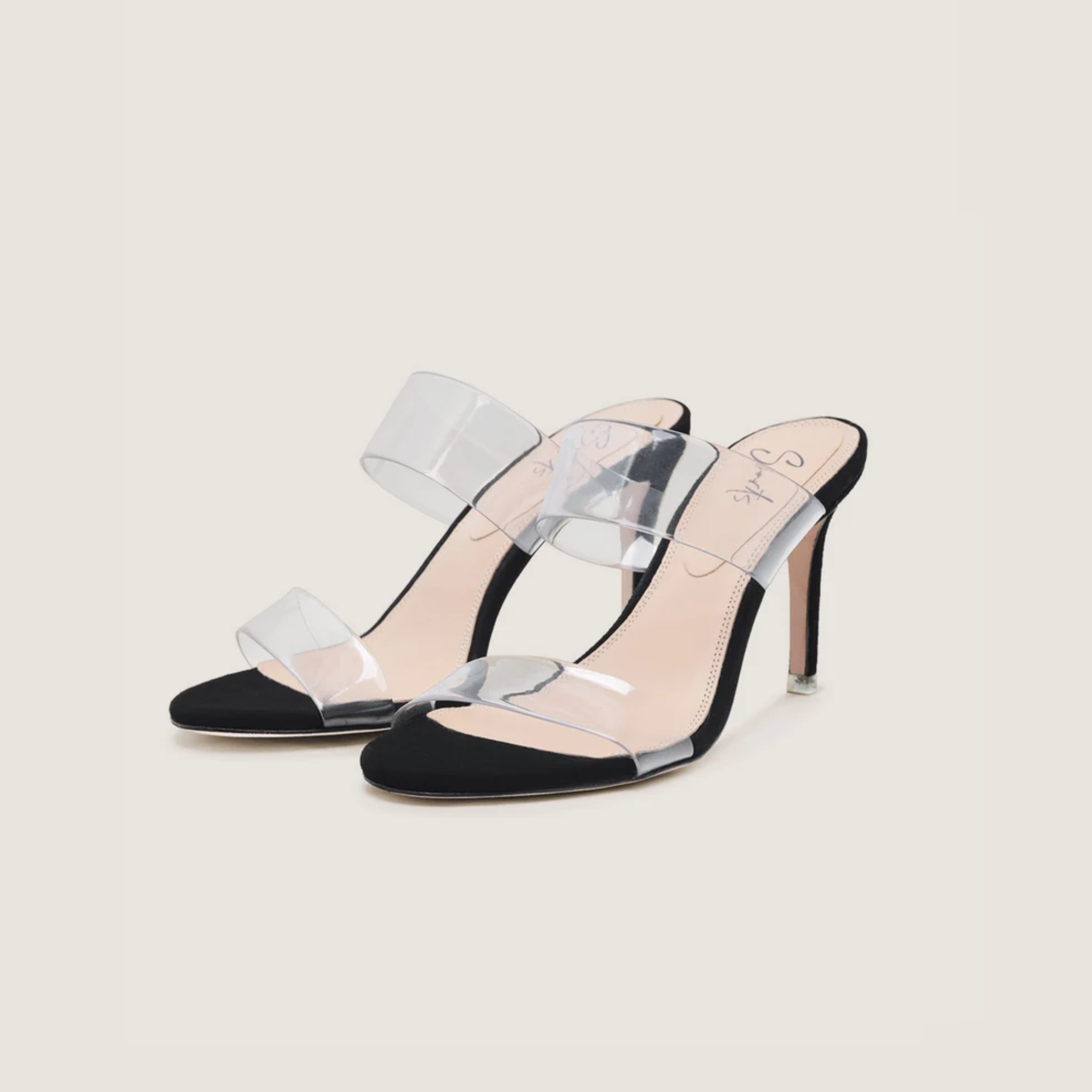 Sandália Mule Couro Tiras Transparente Preto