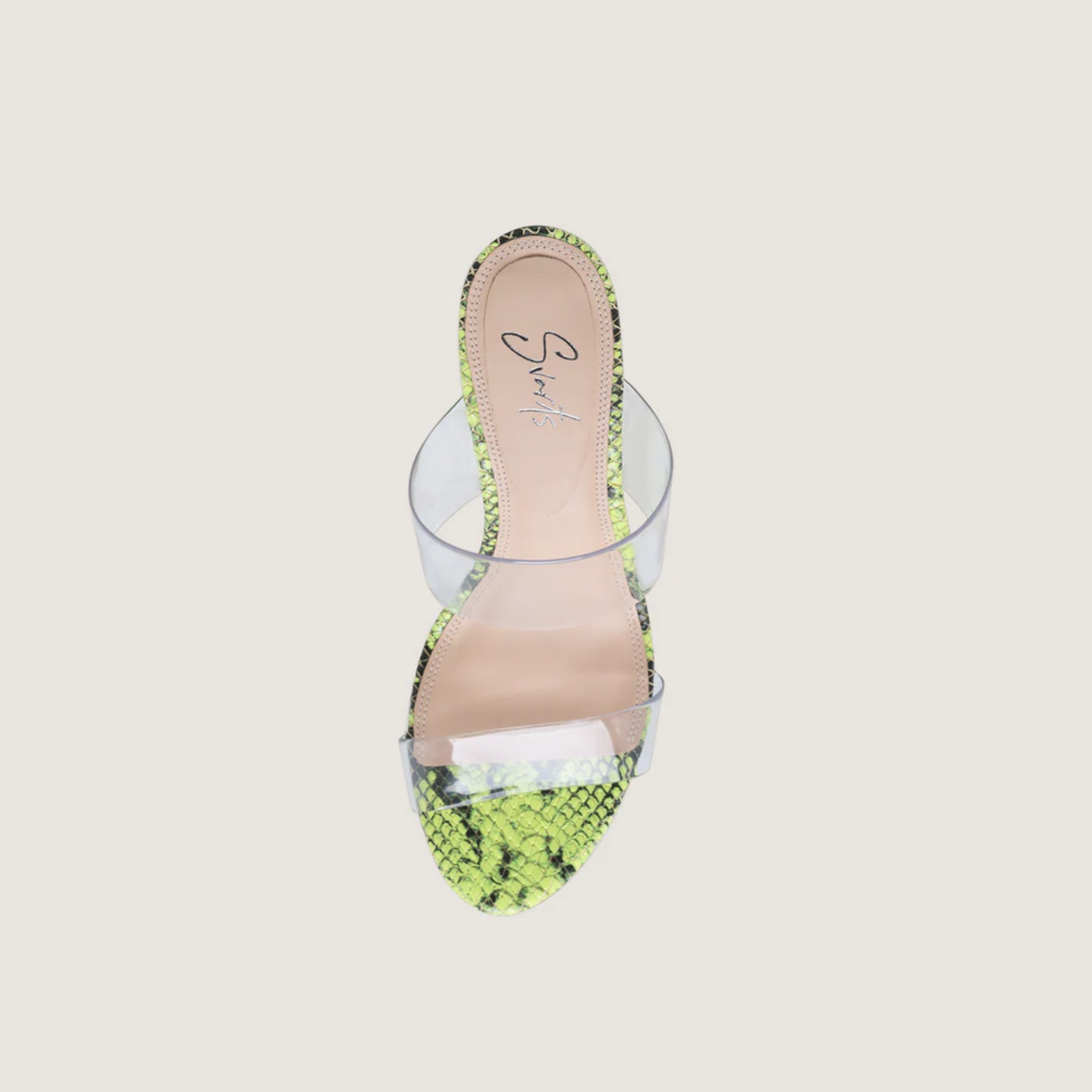 Sandália Mule Couro Tiras Transparente Verde