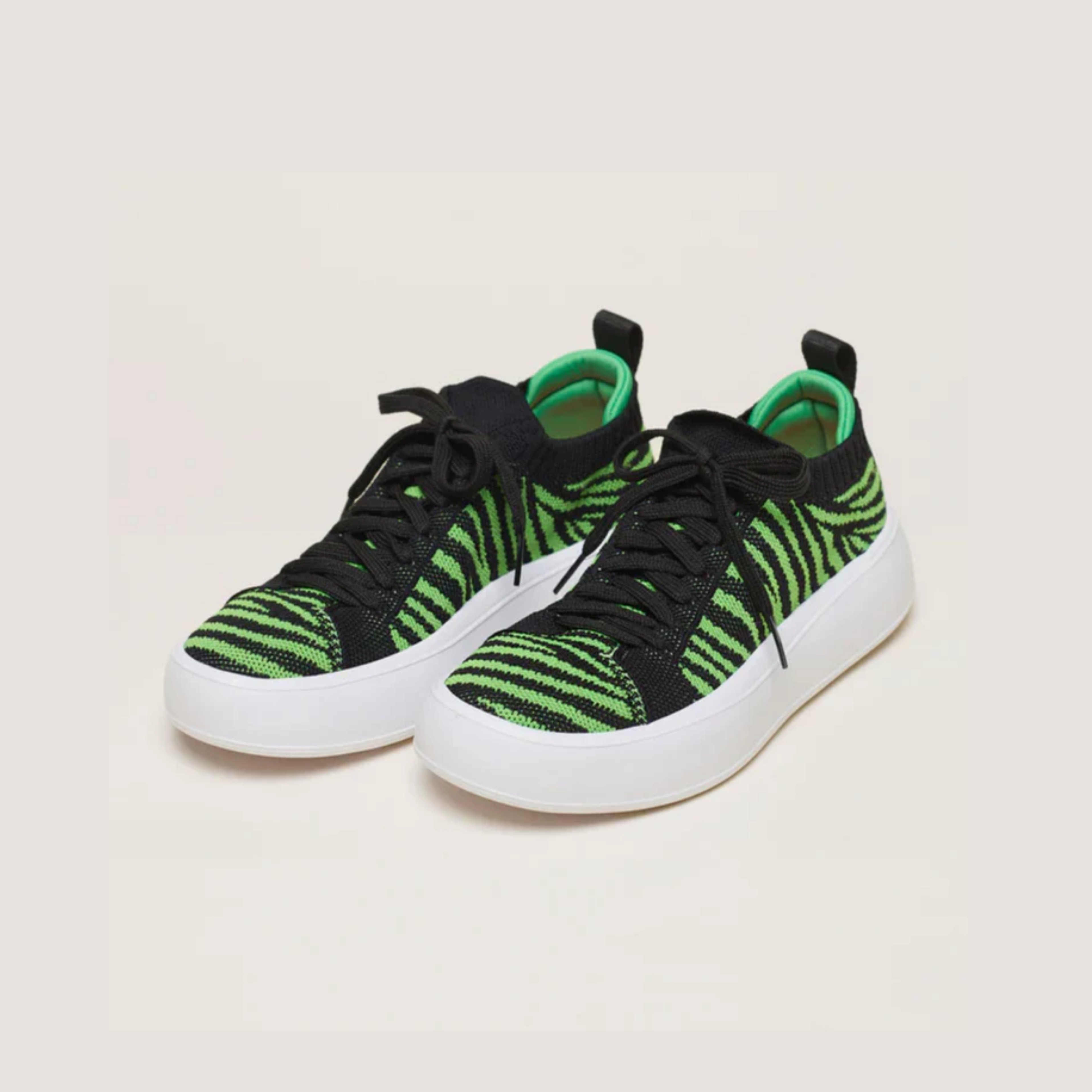 Tênis Knit Amarração Plataforma Zebra Verde