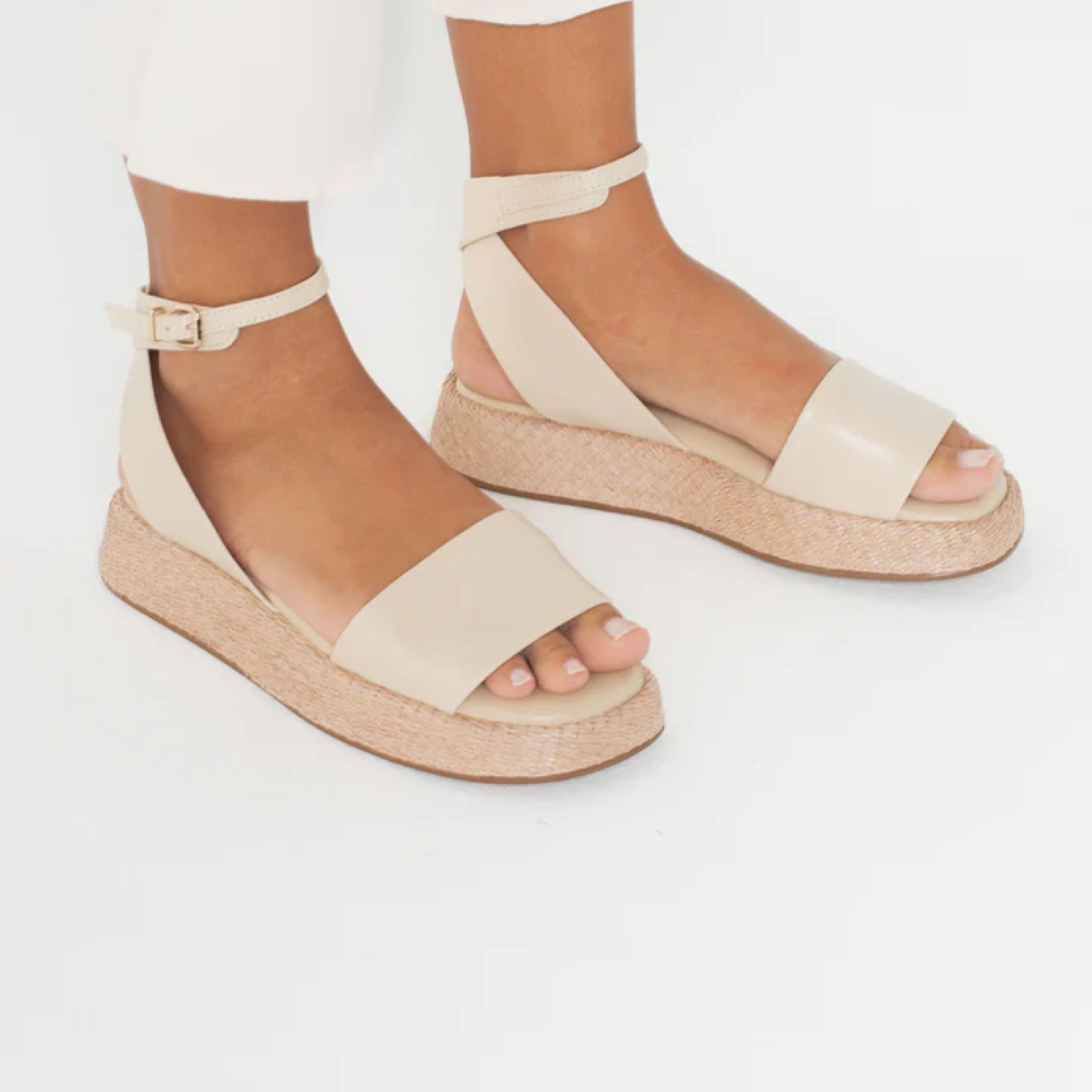 Anabela Flatform Couro Ana Natural