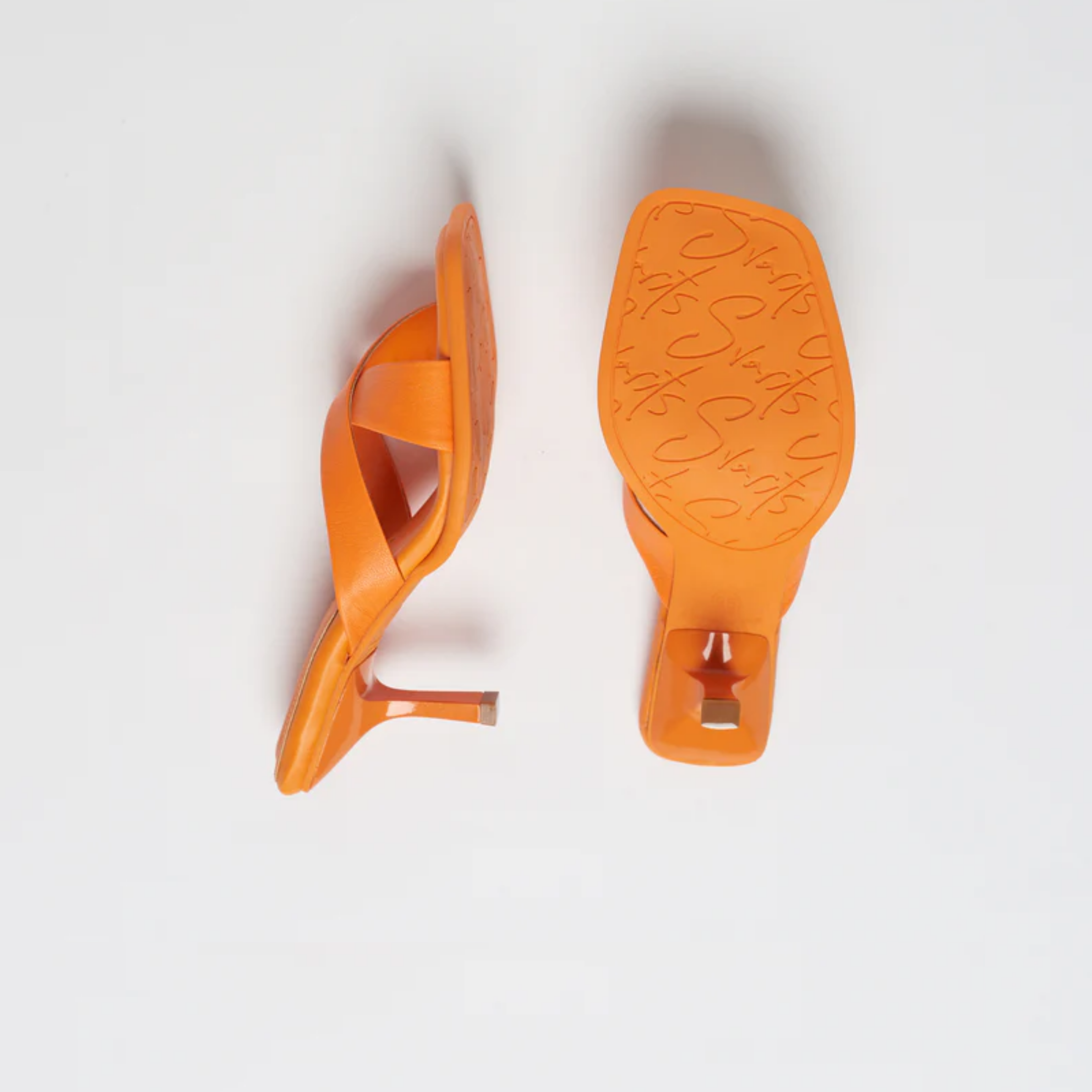 Sandália Couro Salto Médio Mari Maria Laranja