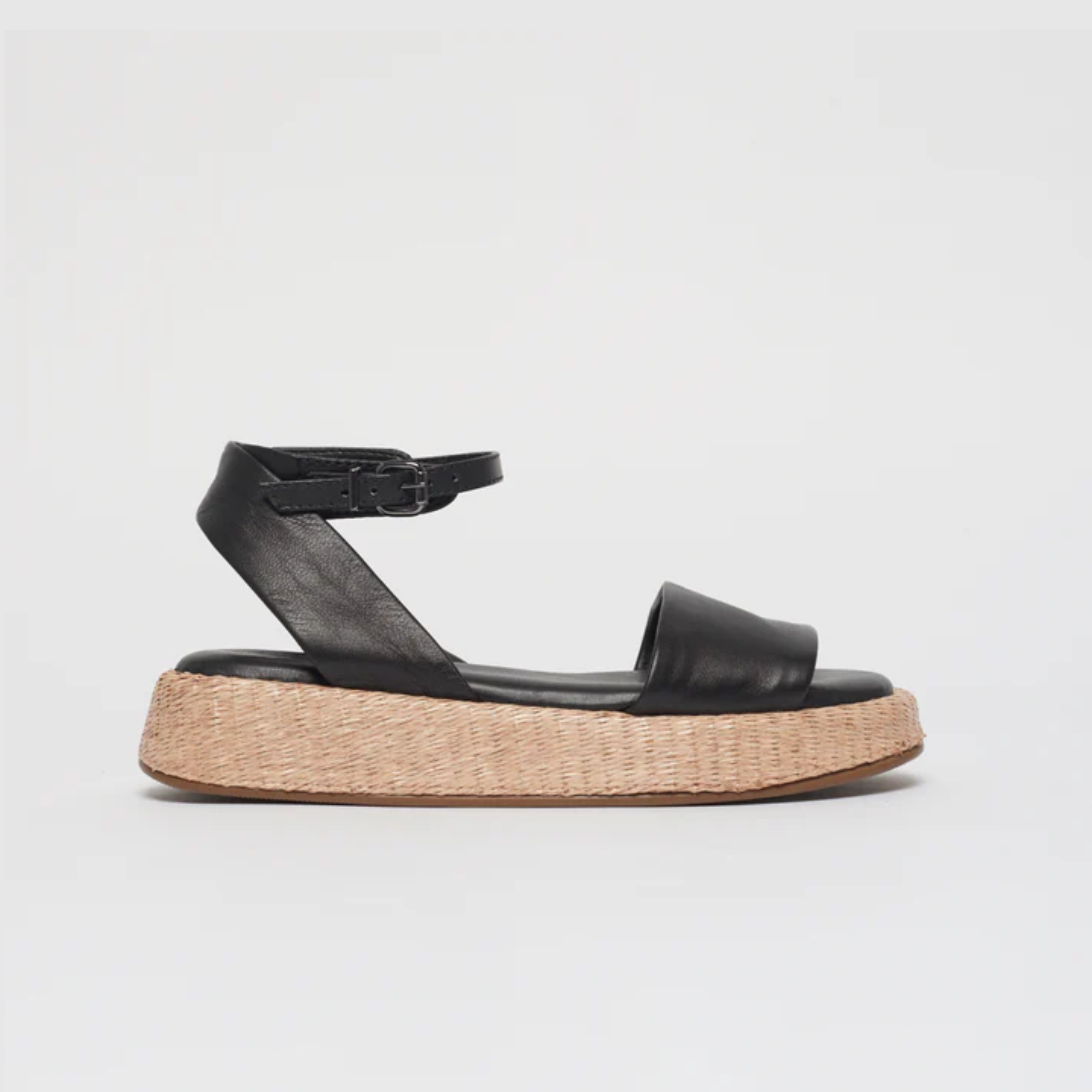 Anabela Flatform Couro Ana Preto