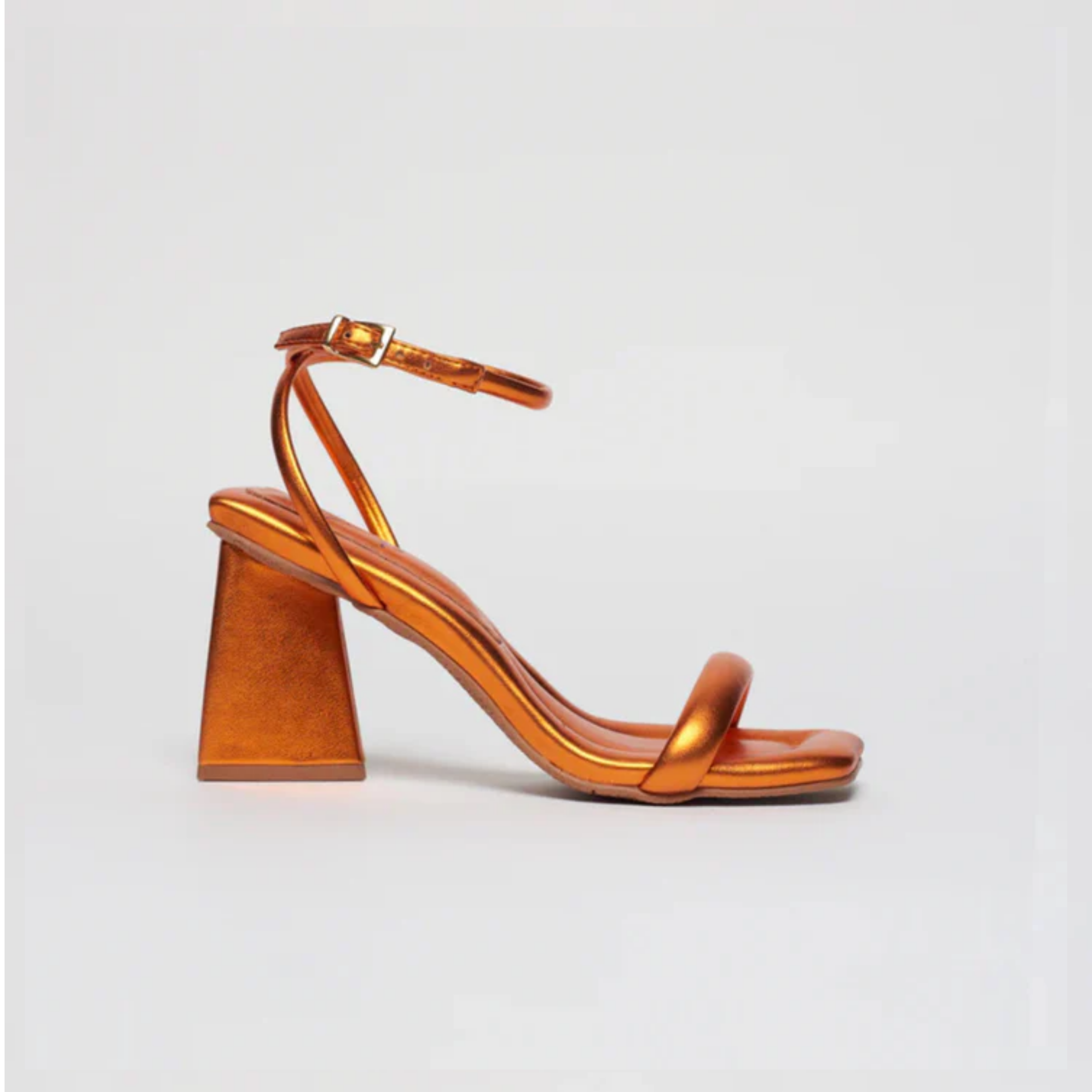 Sandália Salto Bloco Metalizado Laranja