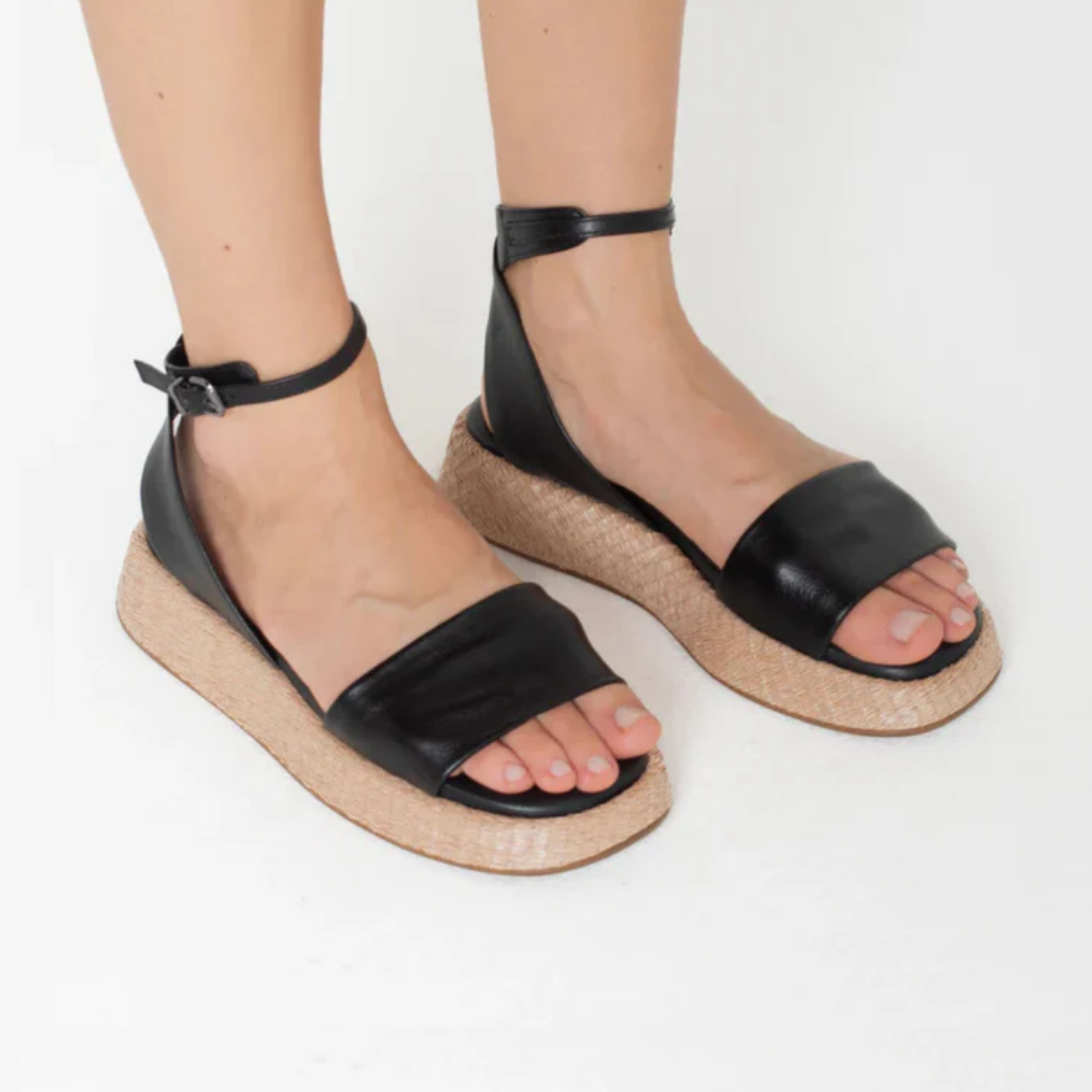 Anabela Flatform Couro Ana Preto