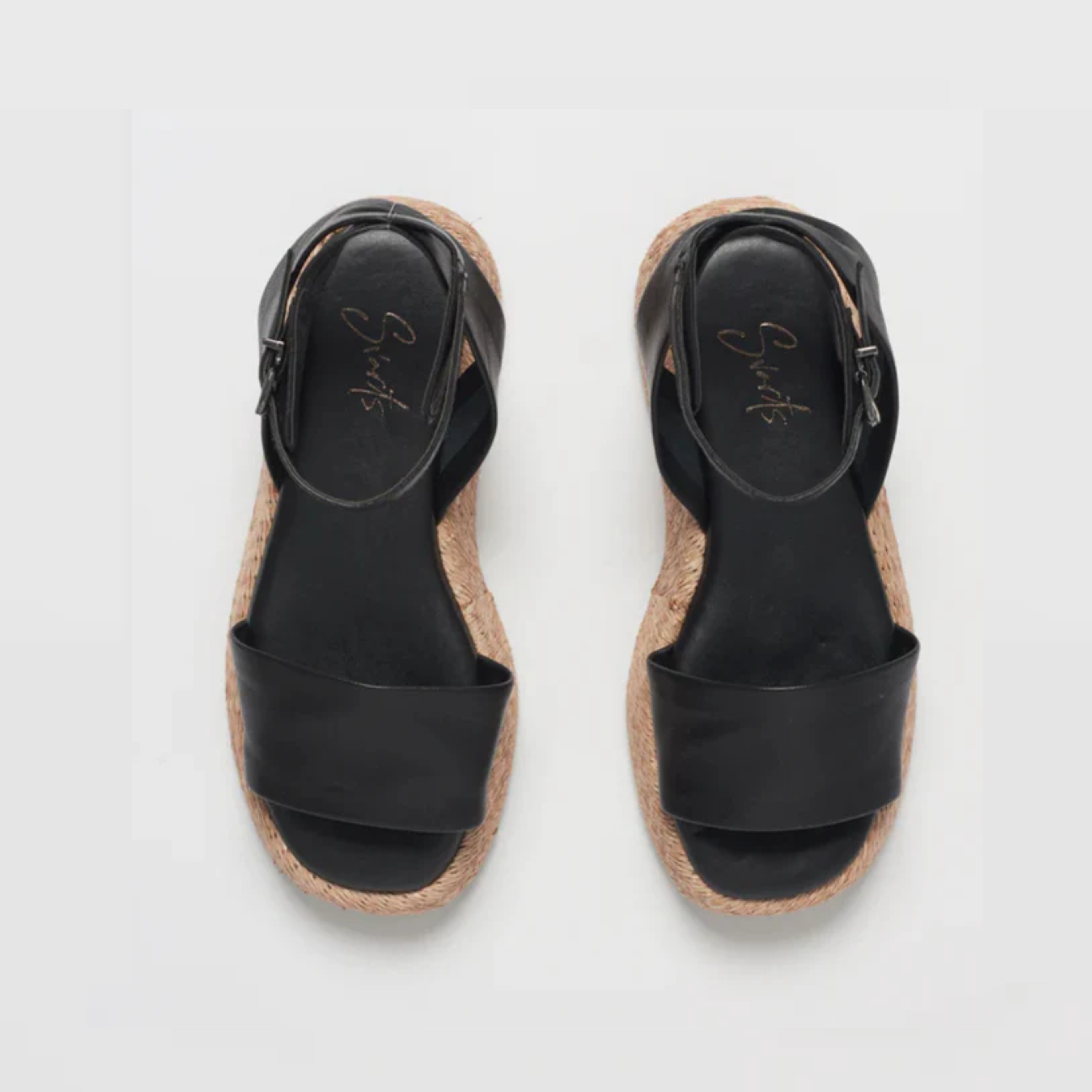 Anabela Flatform Couro Ana Preto