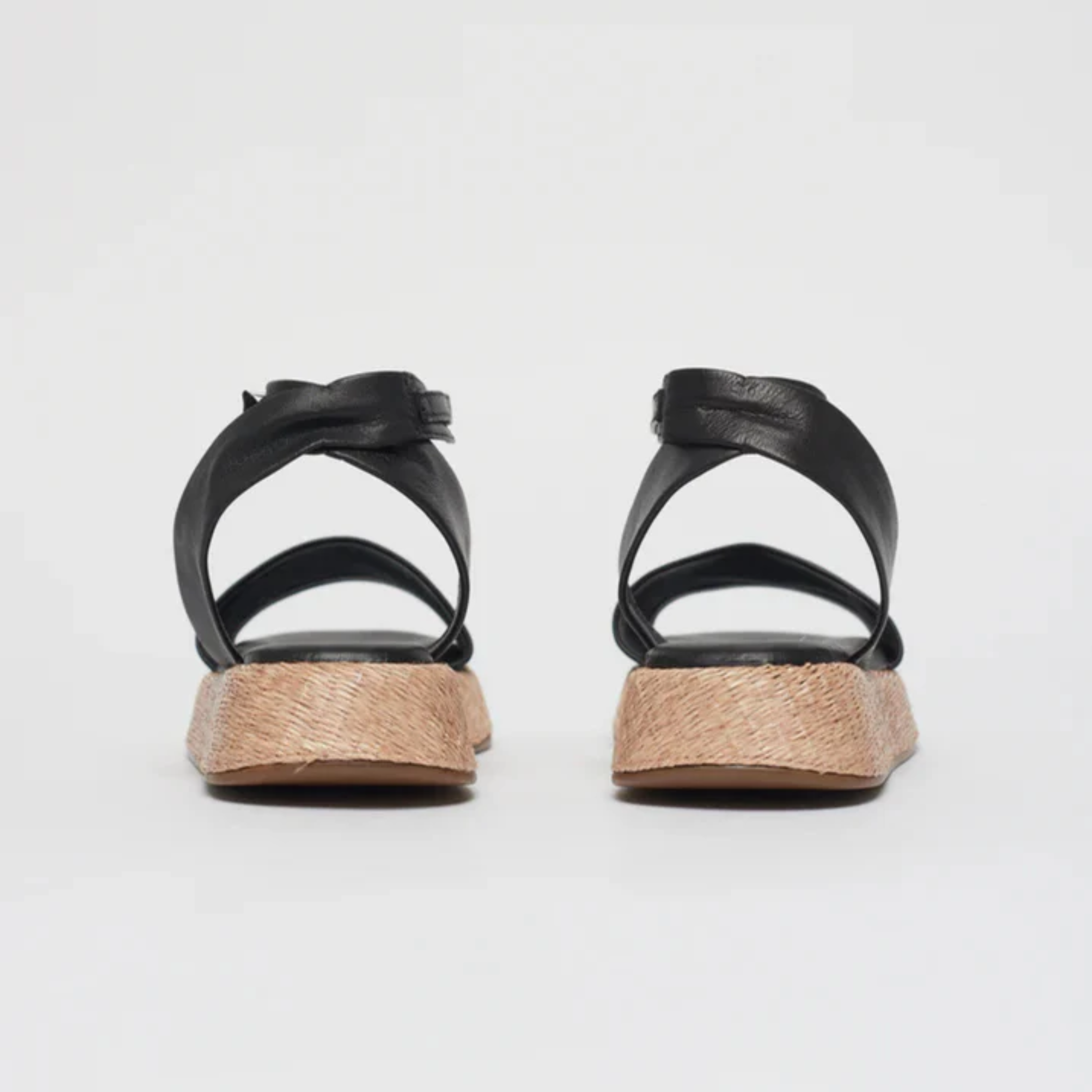 Anabela Flatform Couro Ana Preto