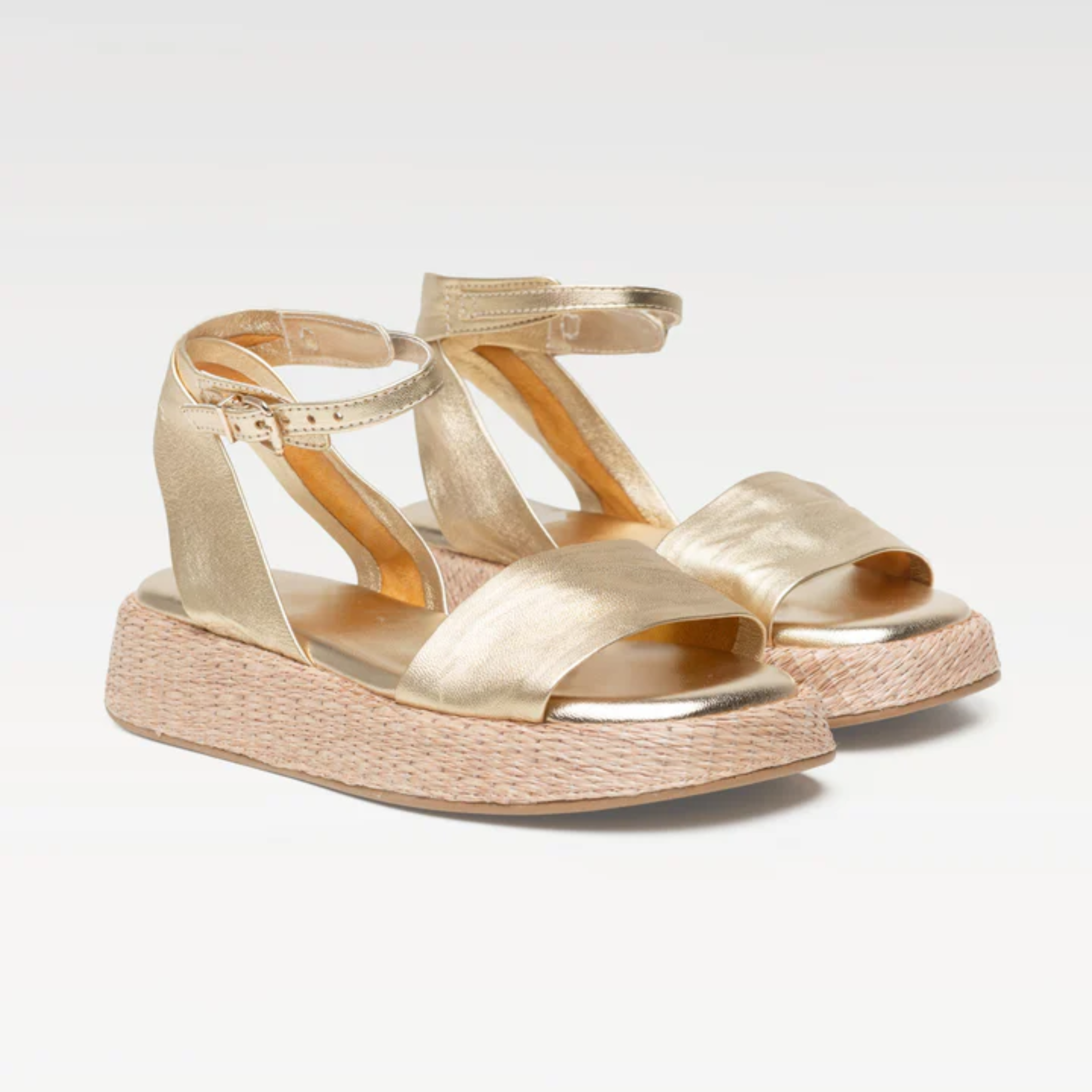 Anabela Flatform Couro Ana Ouro light
