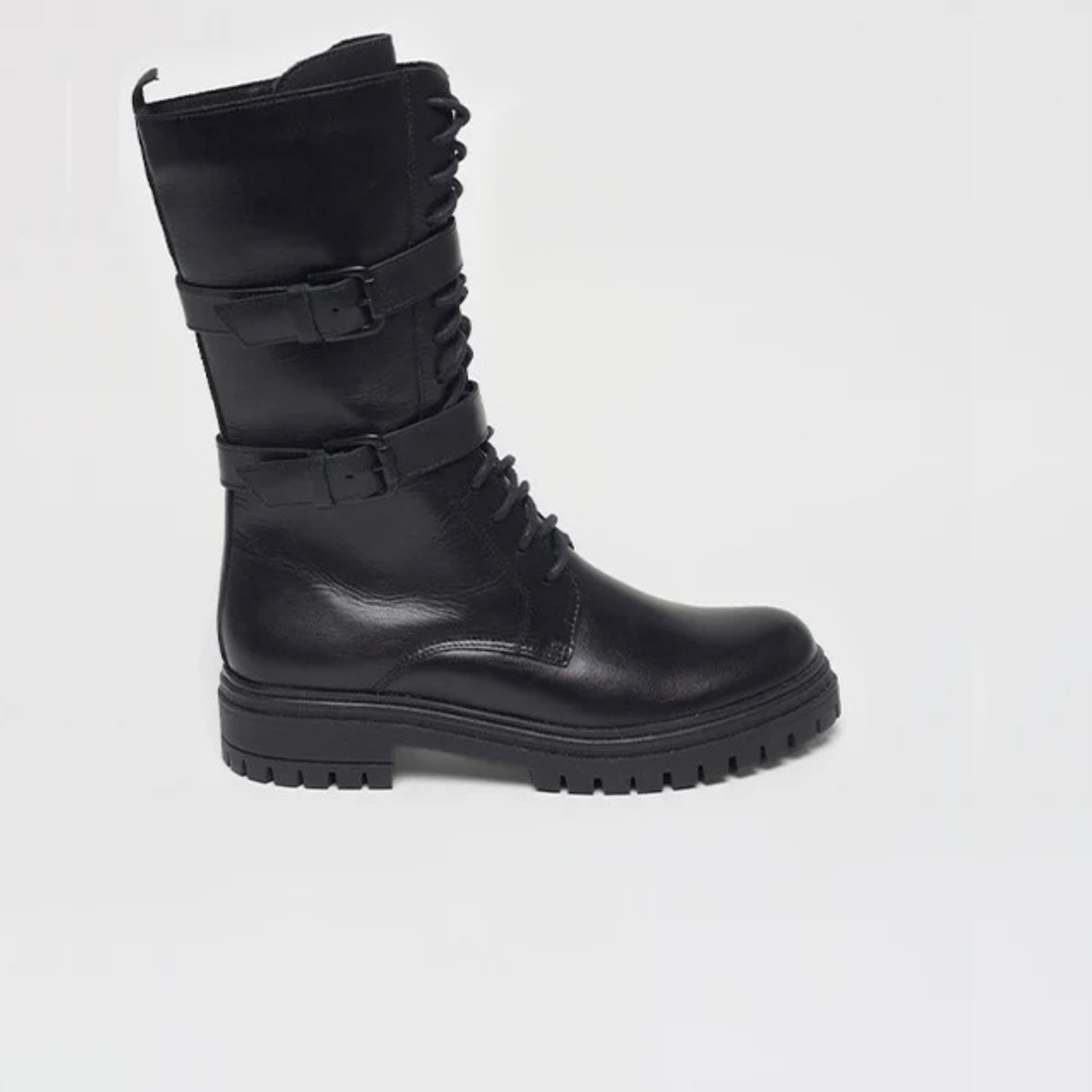 Bota Coturno Couro Cano Médio Fivelas