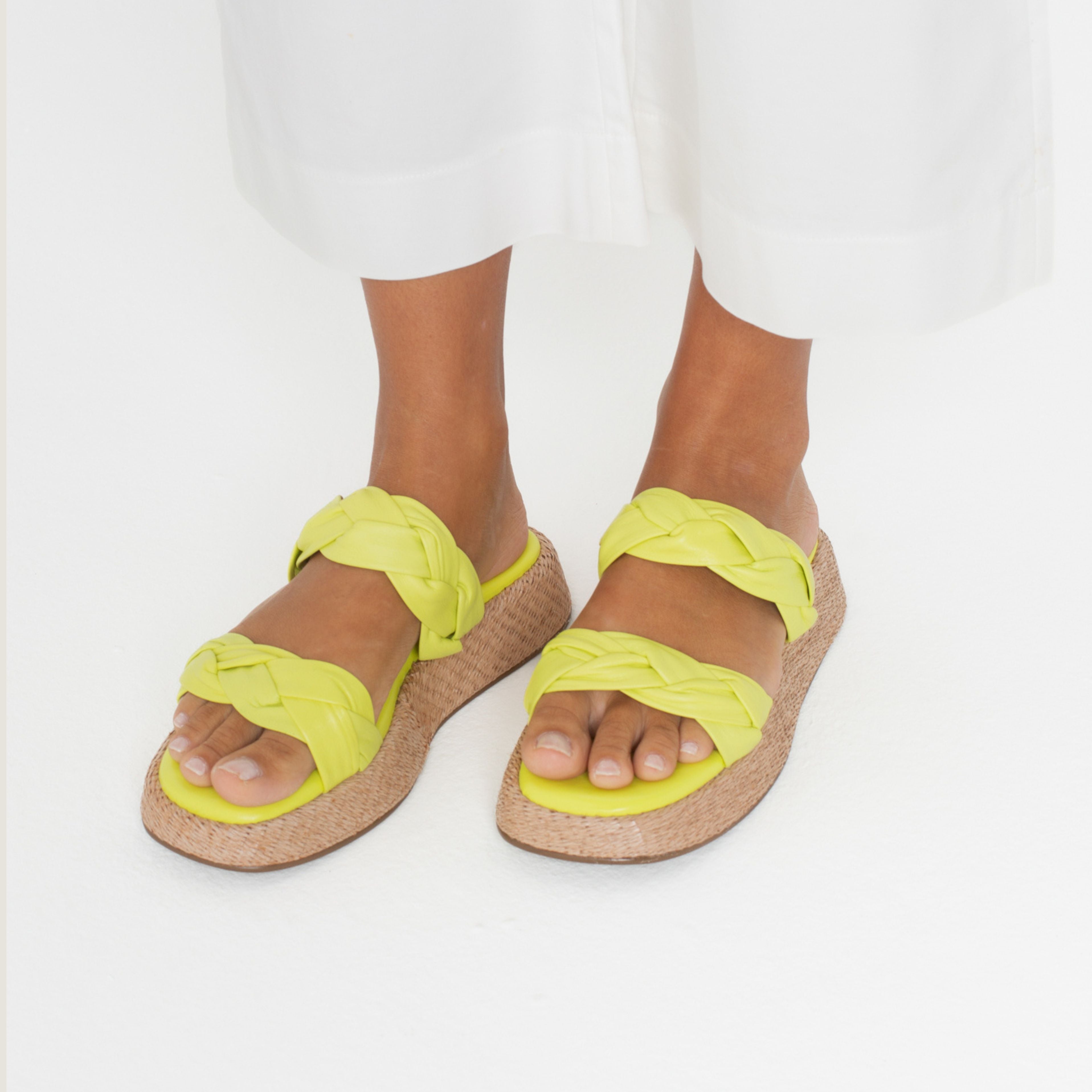 Anabela Flatform Couro Bela Amarelo Citron