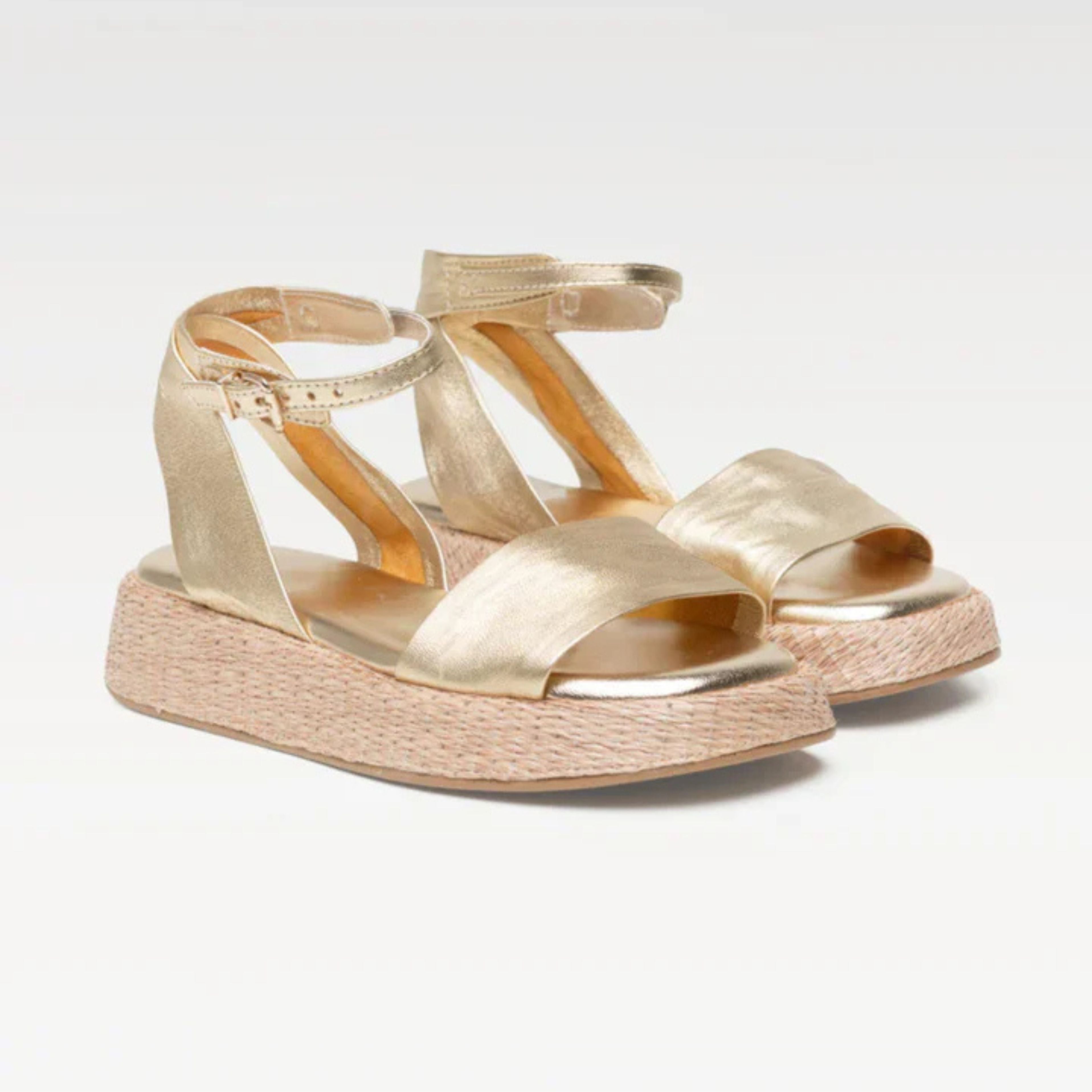 Anabela Flatform Couro Ana Ouro light