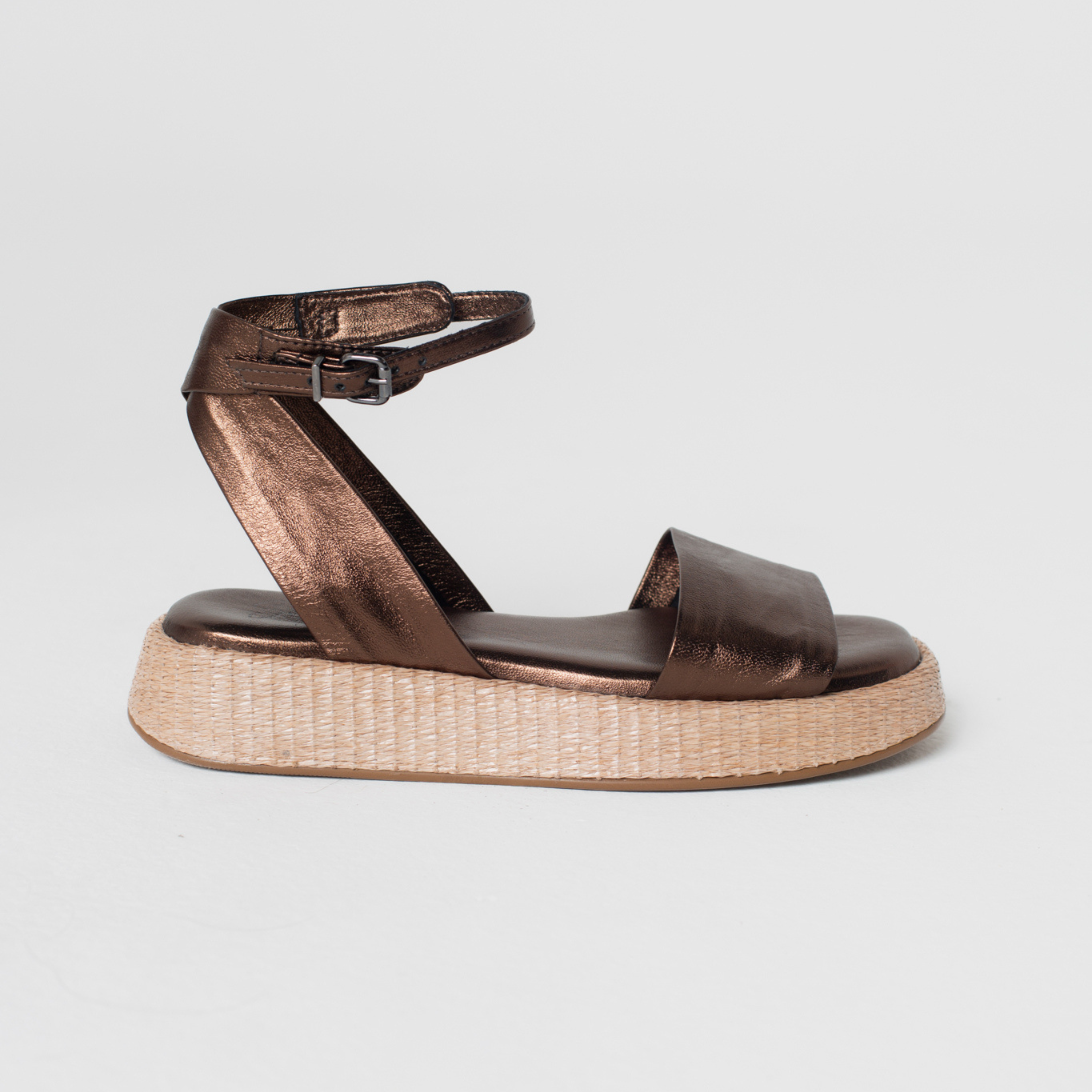 Anabela Flatform Couro Ana Bronze