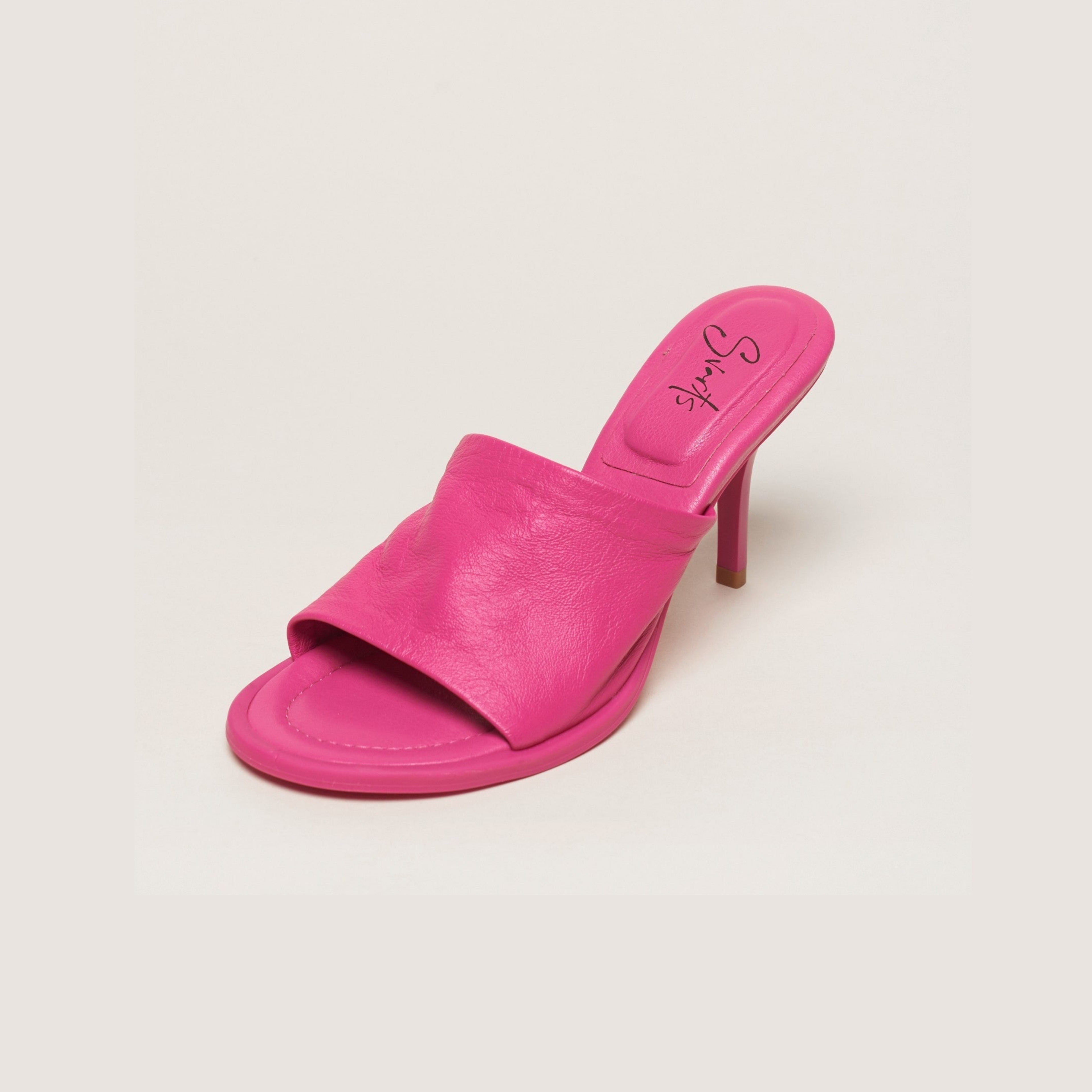 Sandália Mule Couro Salto Médio Rosa