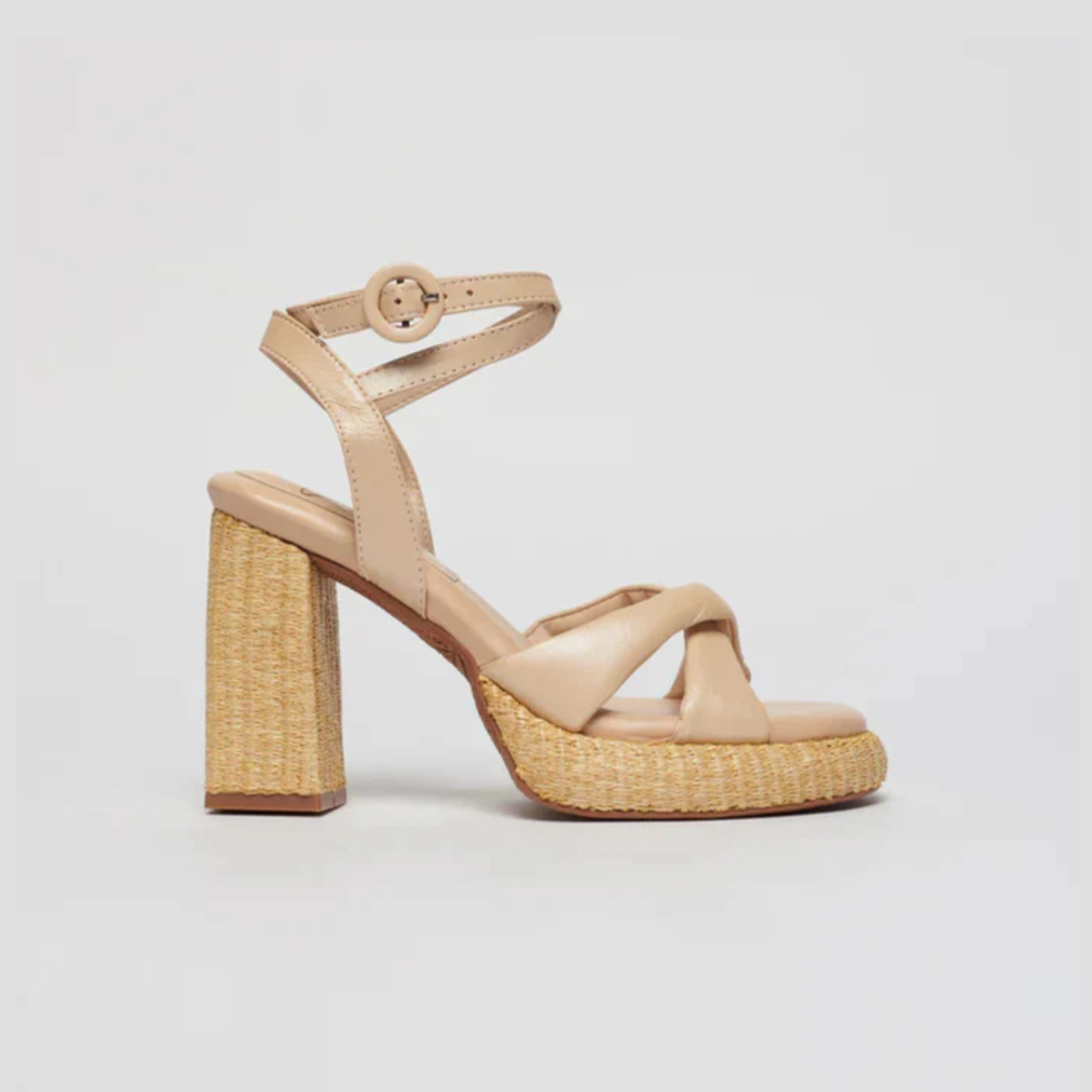 Sandália Couro Plataforma Vitória Bege