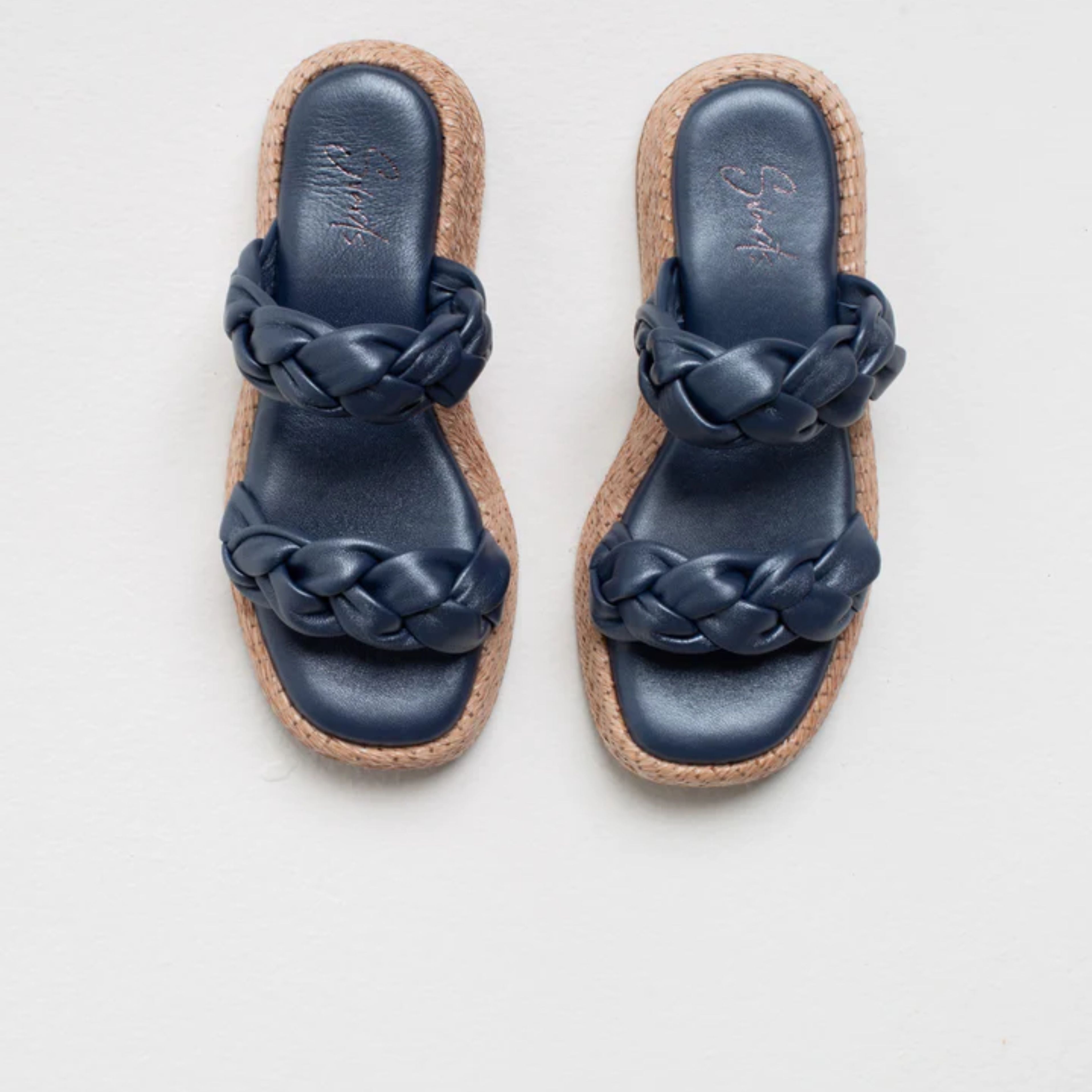 Anabela Flatform Couro Bela Marinho Perolado