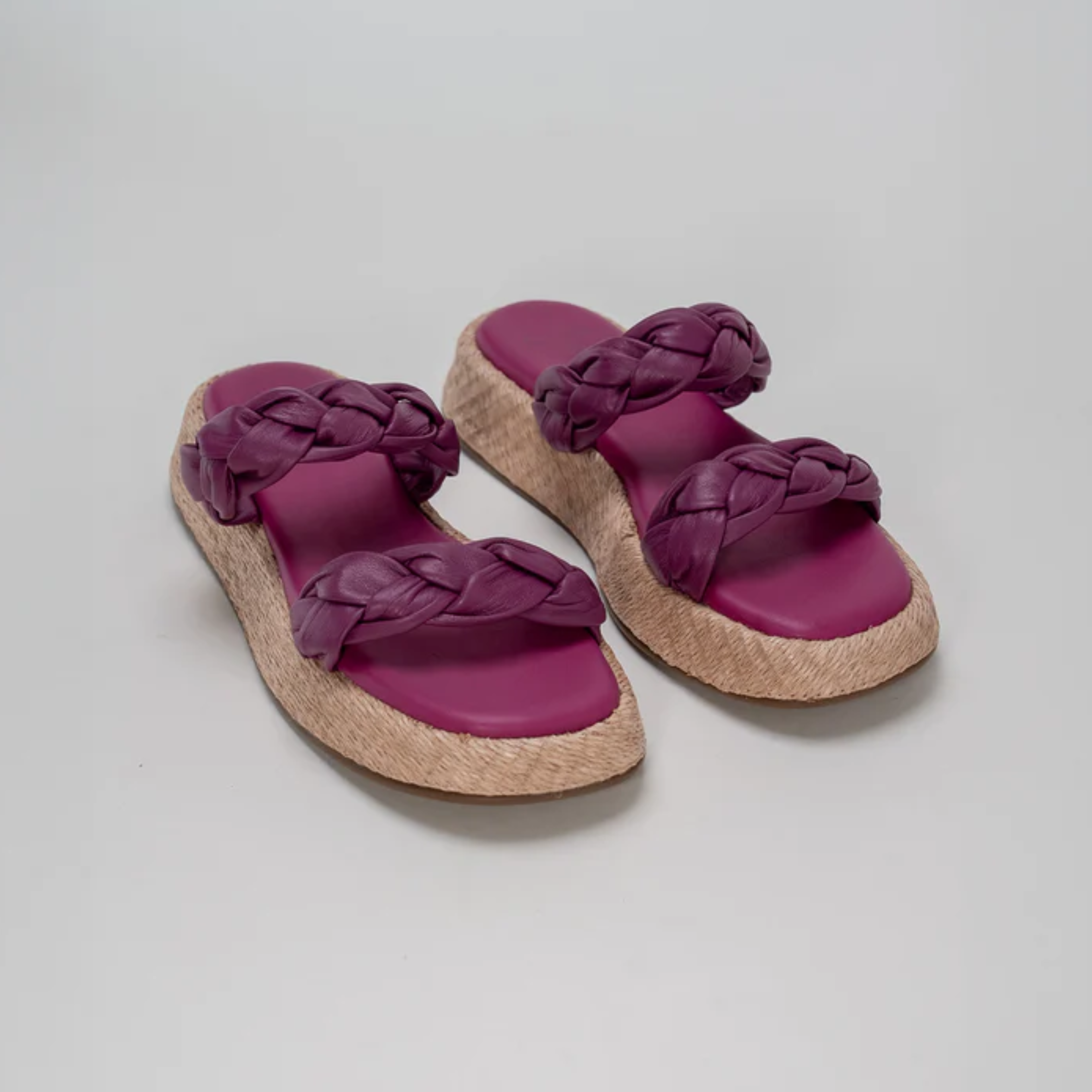 Anabela Flatform Couro Bela Fucsia