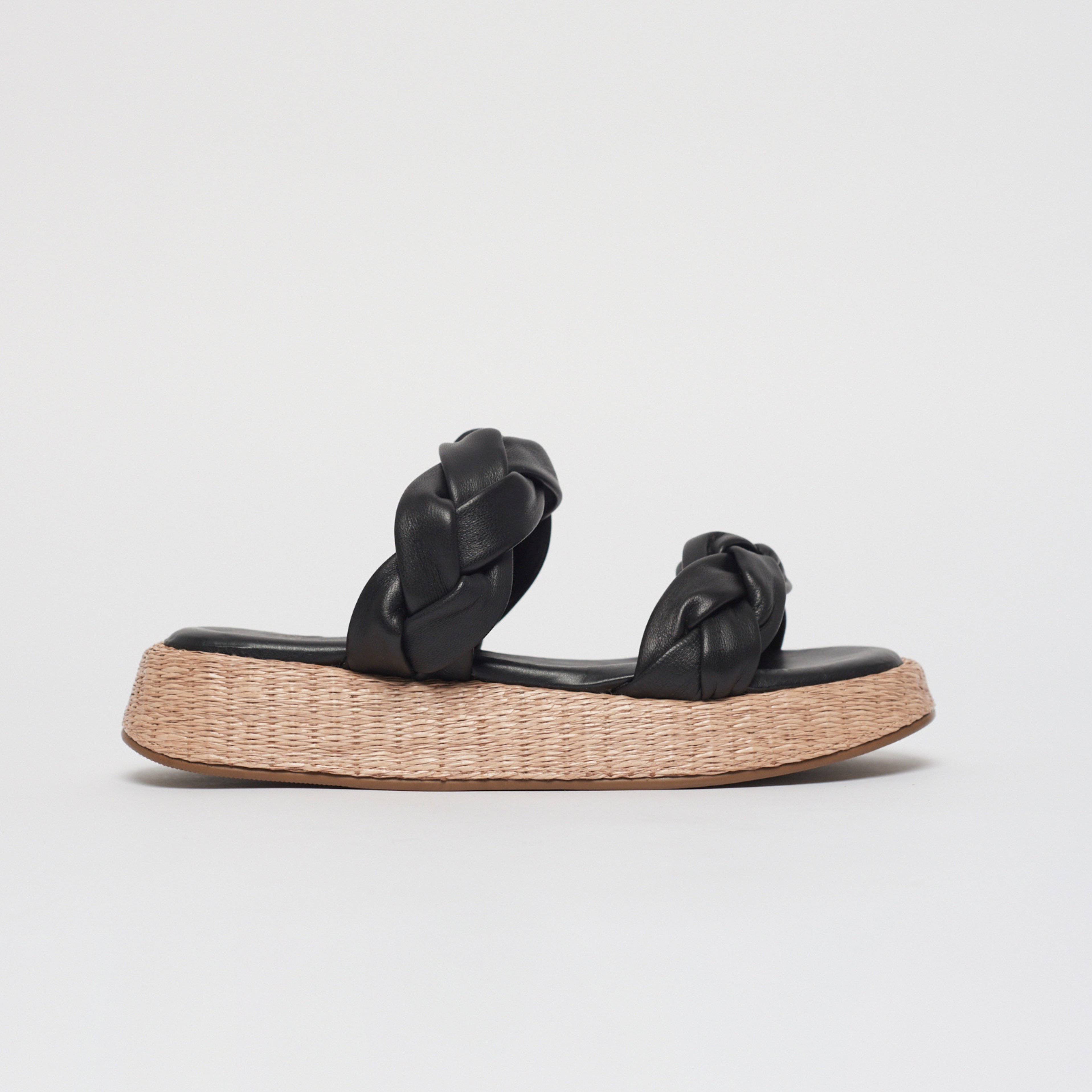 Anabela Flatform Couro Bela Preto