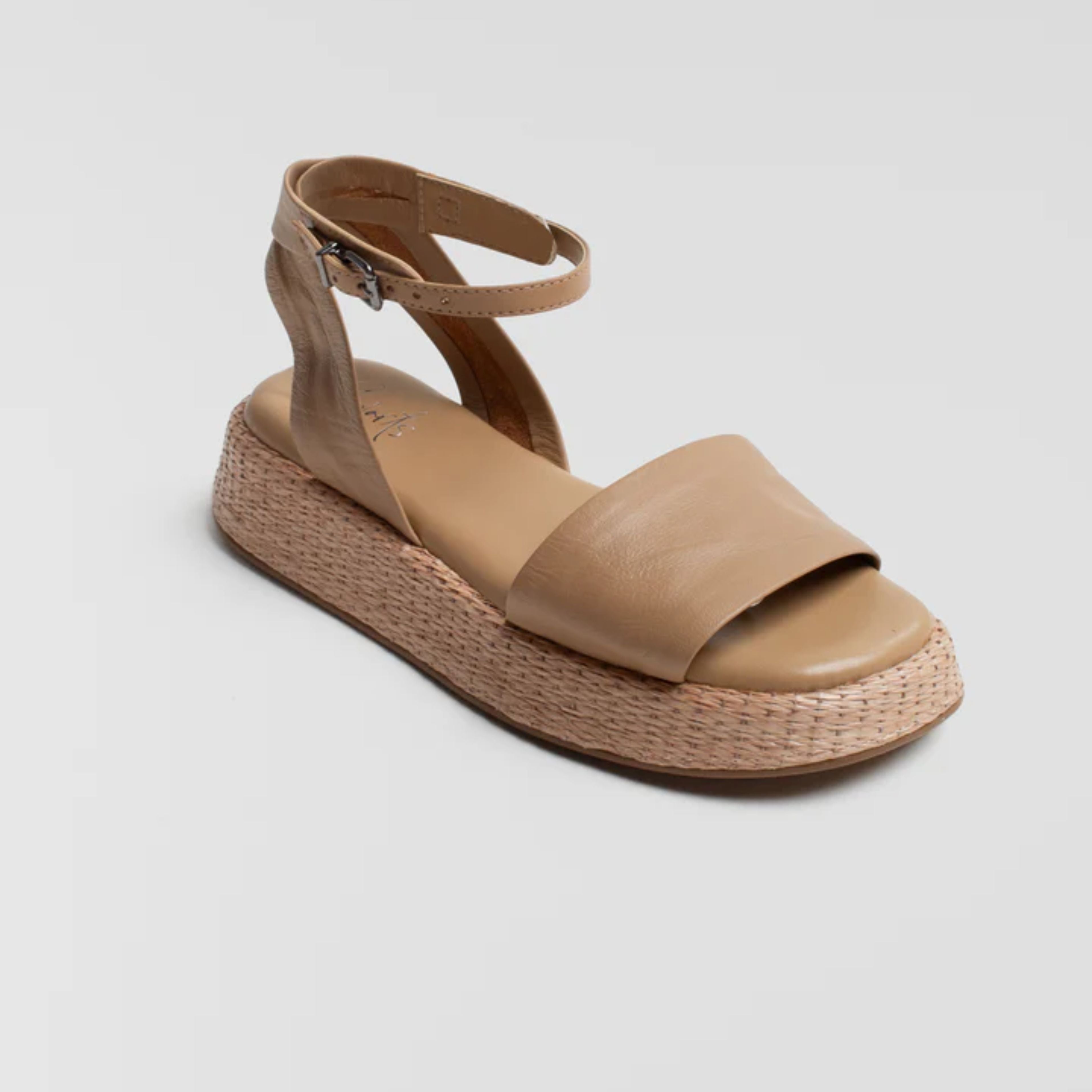 Anabela Flatform Couro Ana Bege