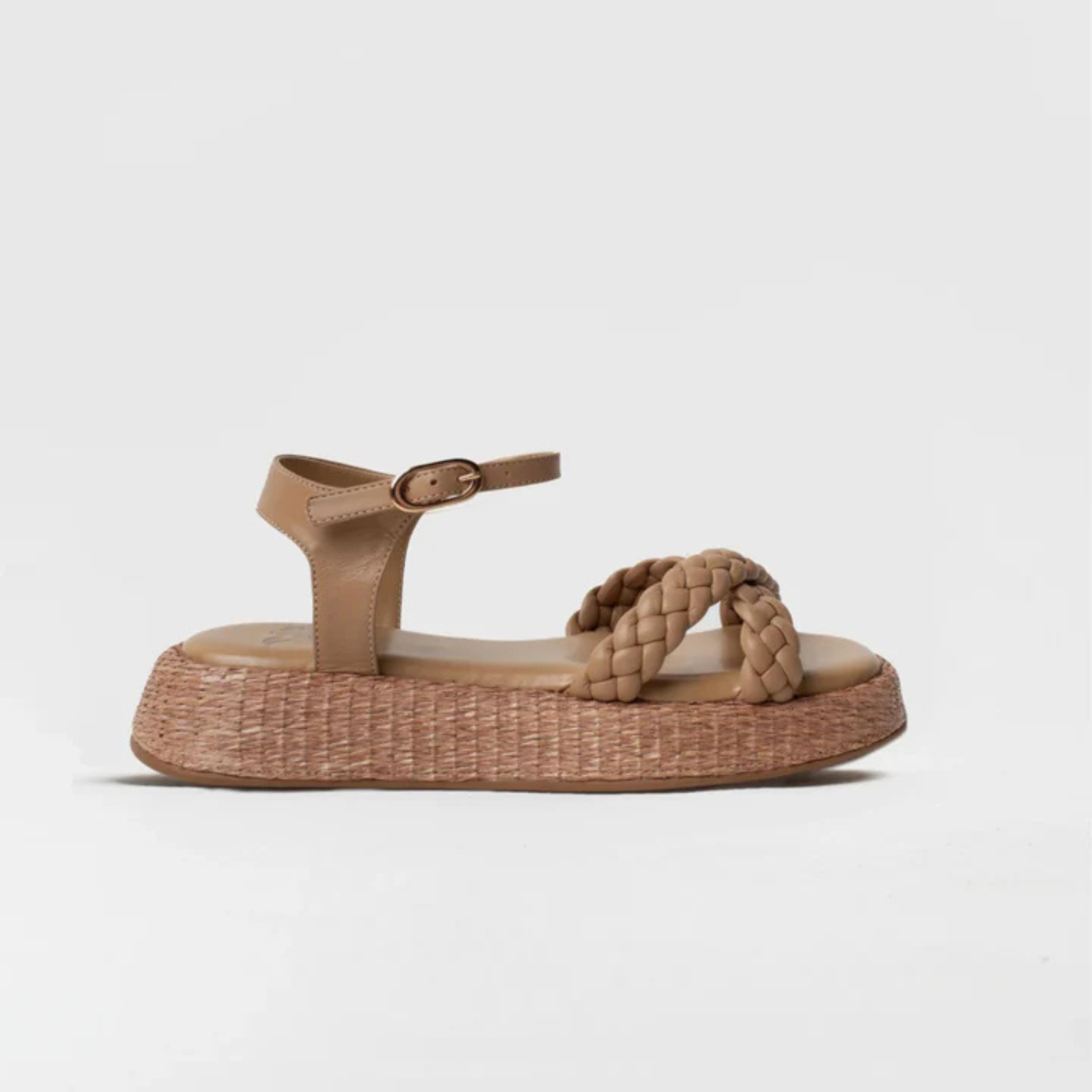 Anabela Flatform Couro Trançado Duda Bege Chanel