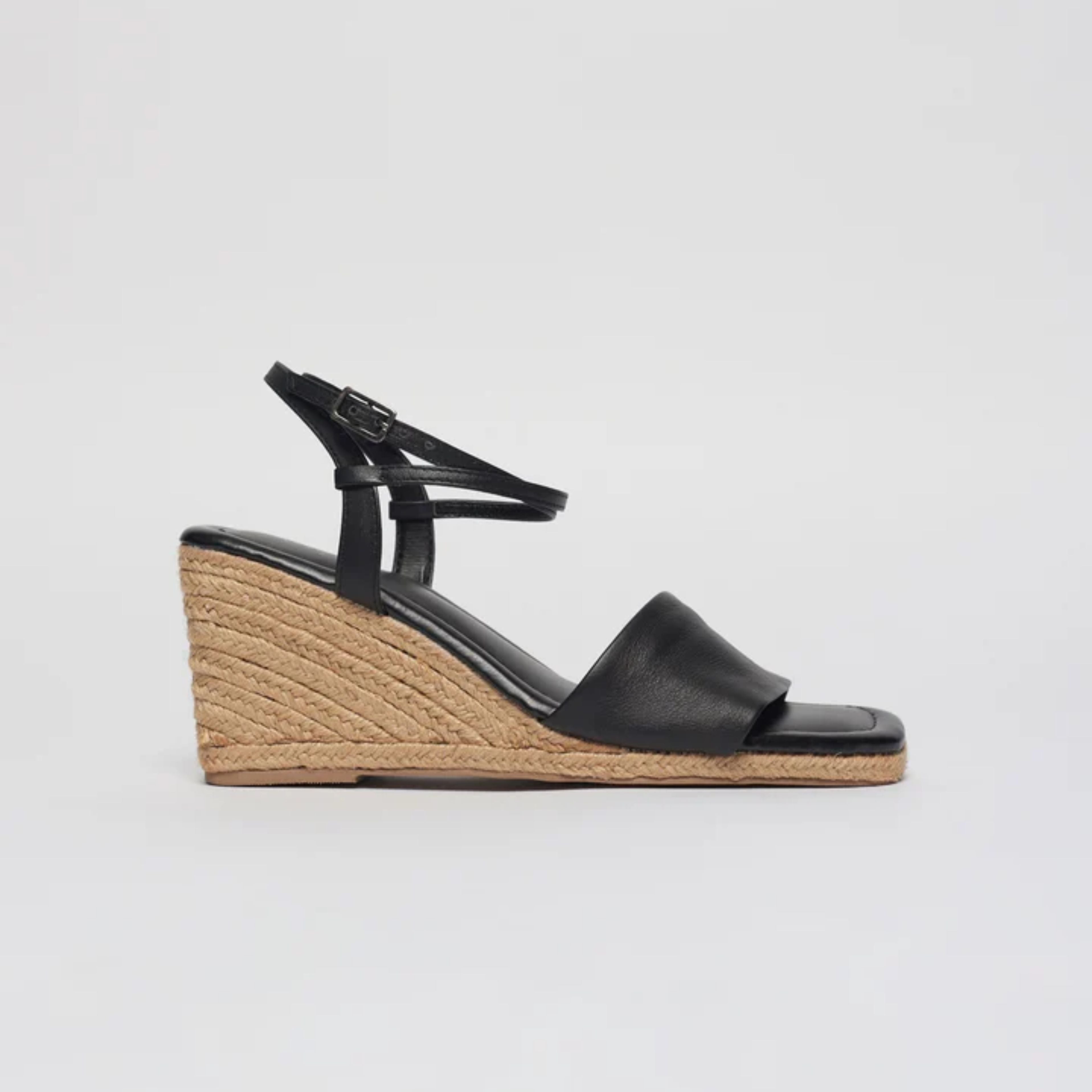 Anabela Couro Corda Tira Marina Preto