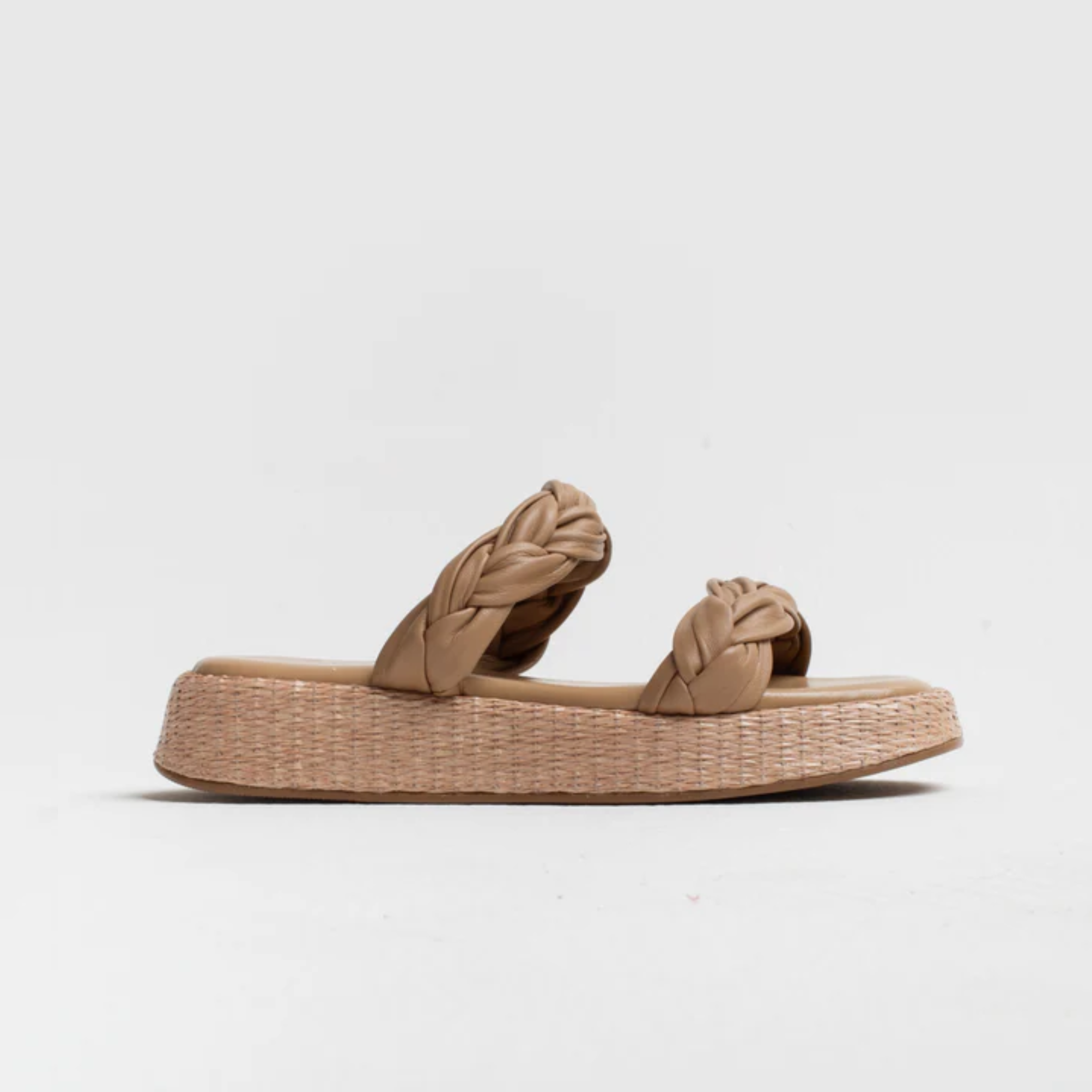 Anabela Flatform Couro Bela Bege