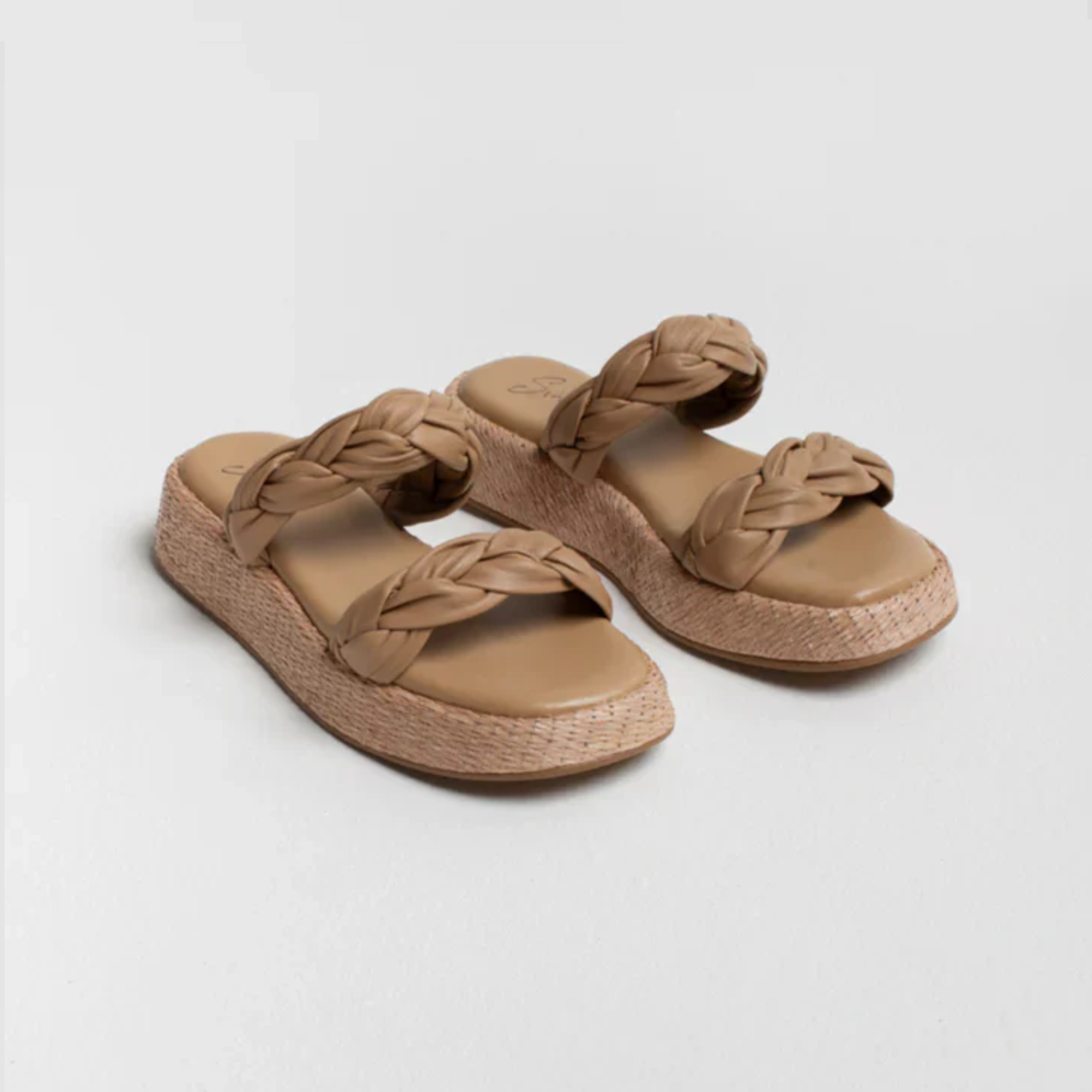 Anabela Flatform Couro Bela Bege