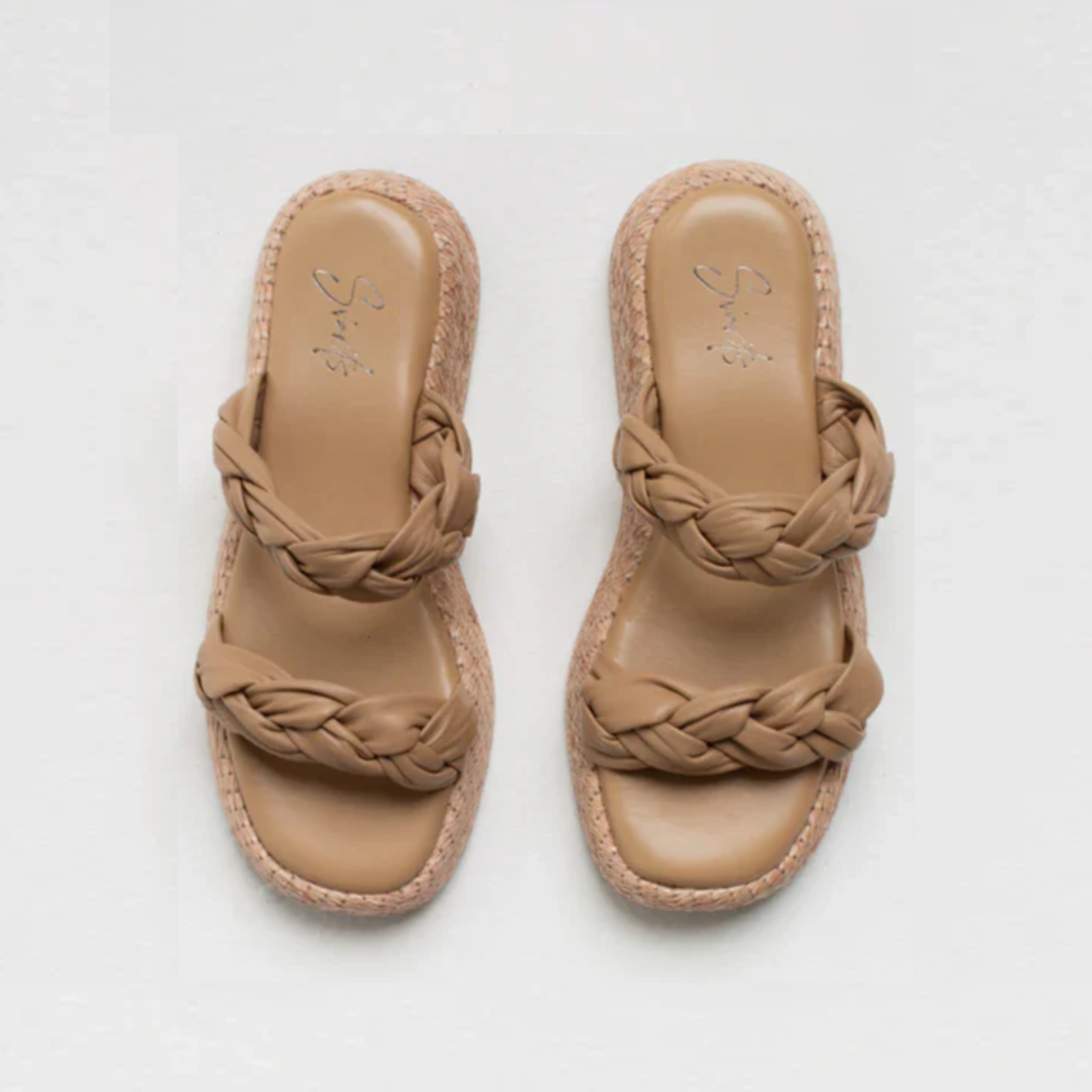 Anabela Flatform Couro Bela Bege