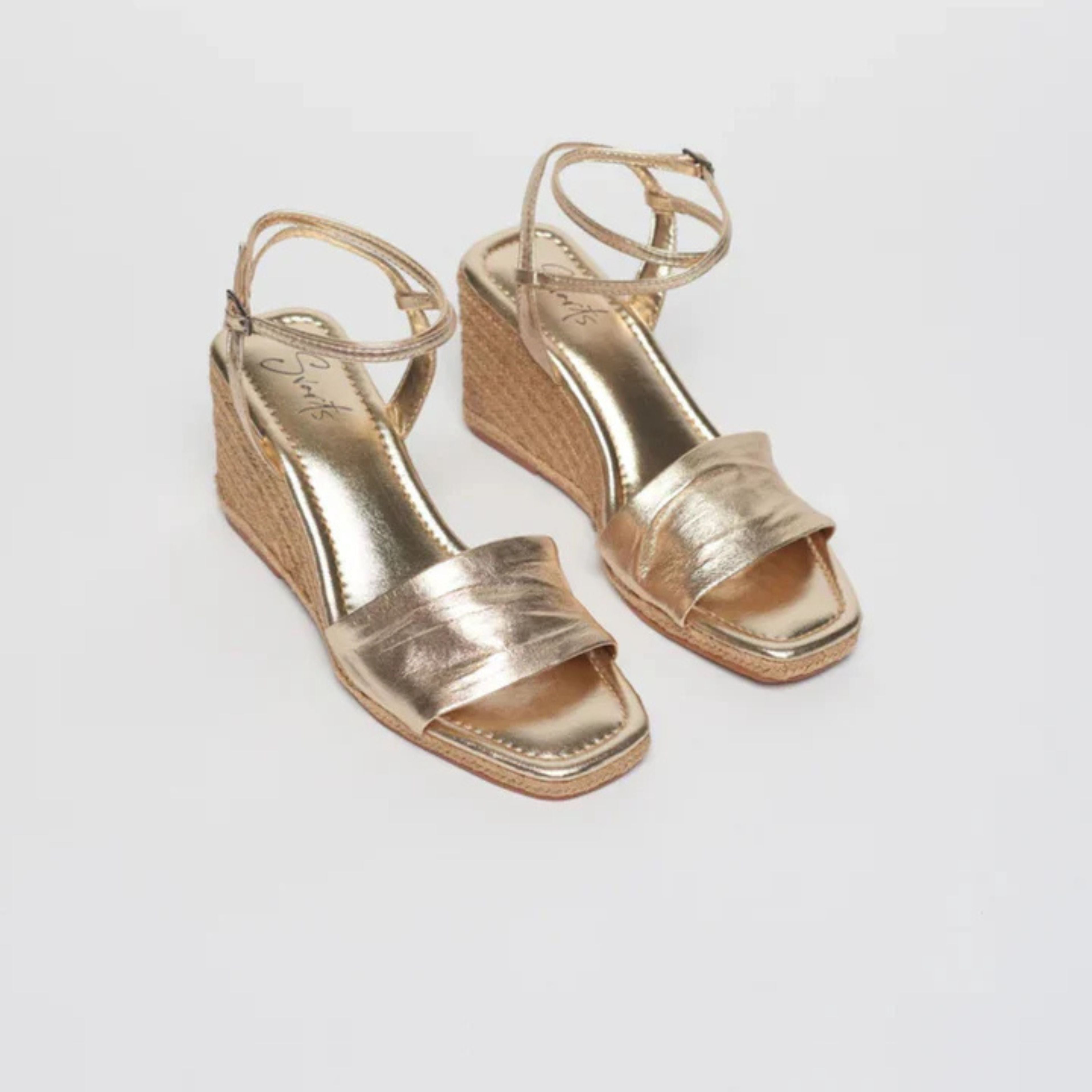 Anabela Couro Corda Tira Marina Ouro