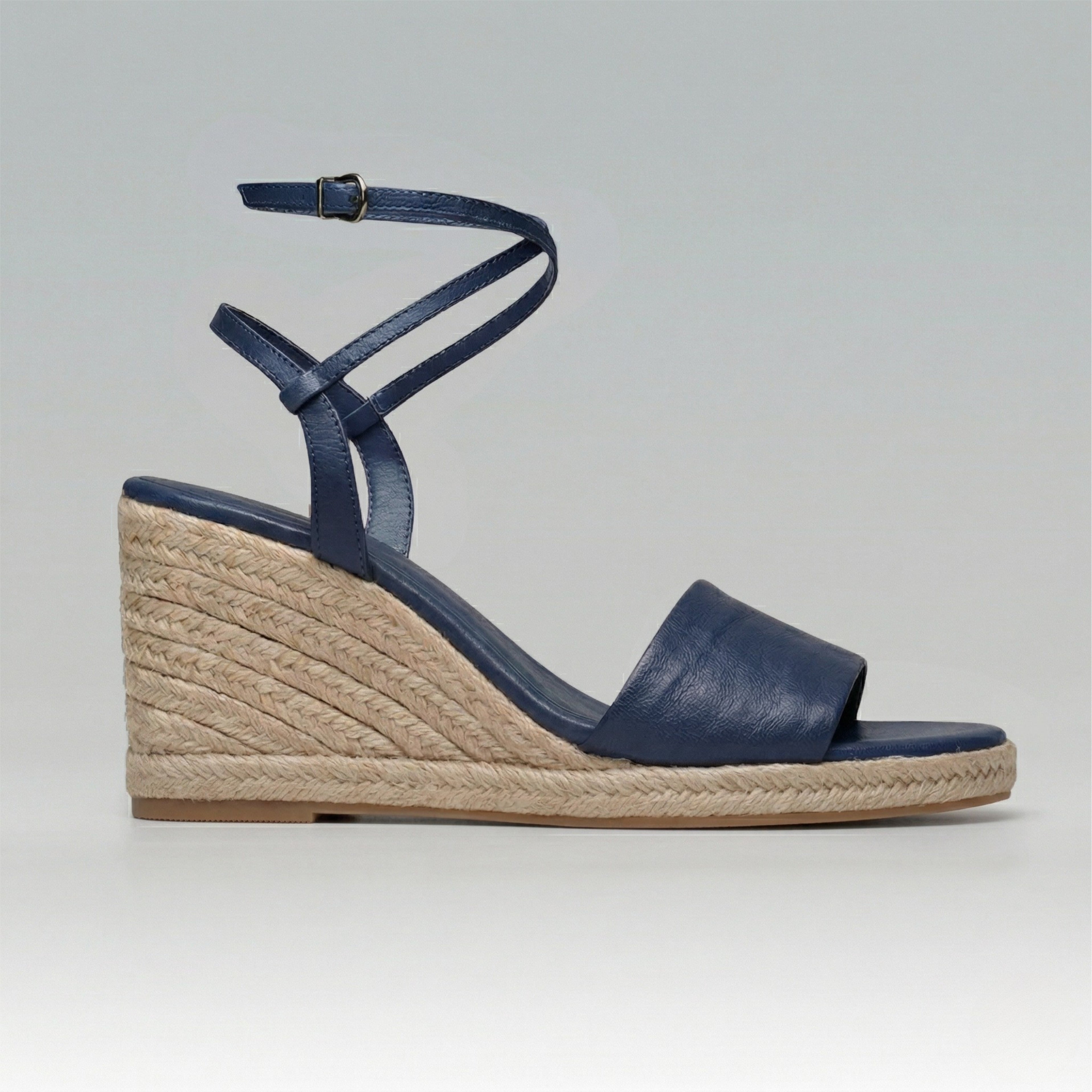 Anabela Couro Corda Tira Marina marinho perolado