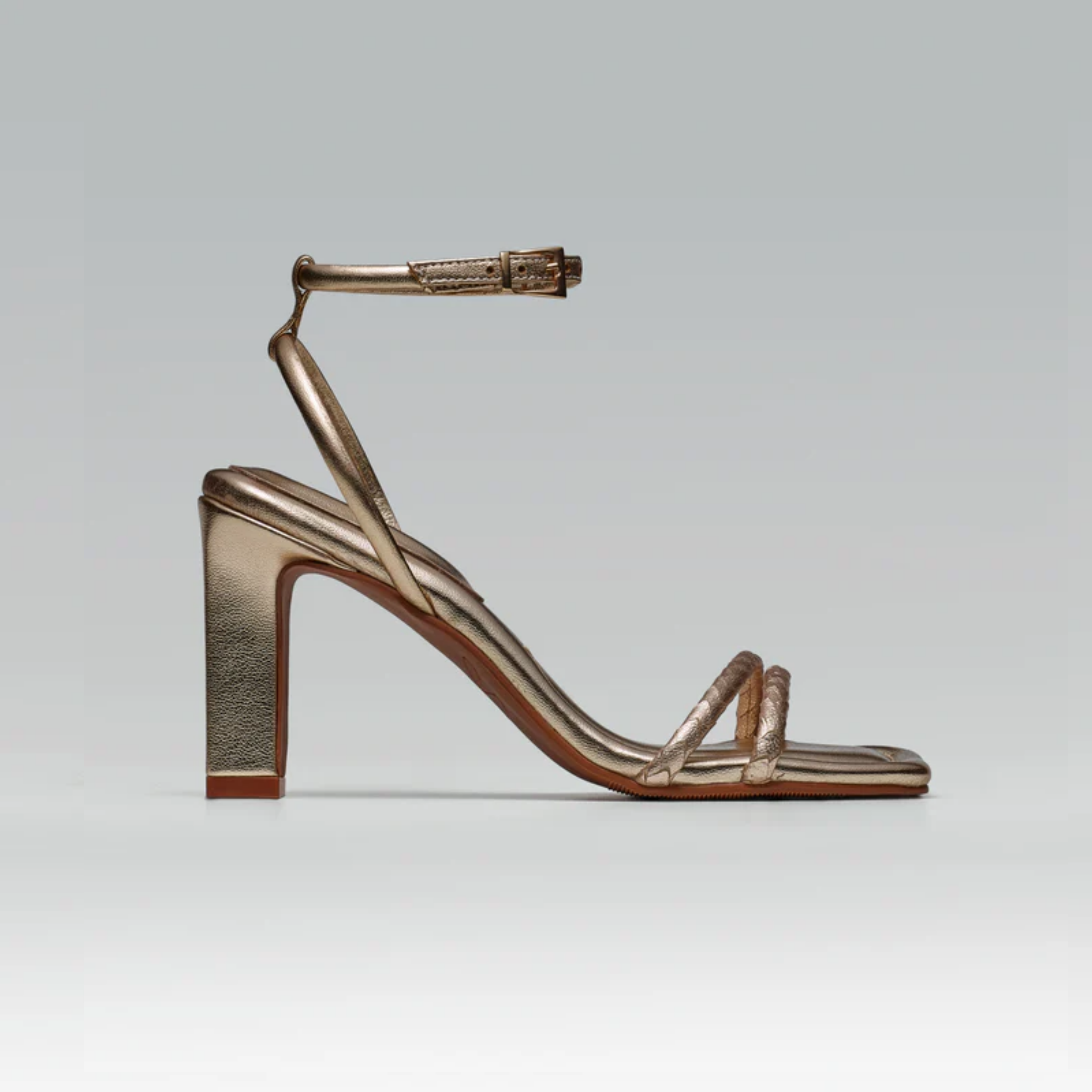 Sandália Couro Salto Alto navalhado Bianca ouro light