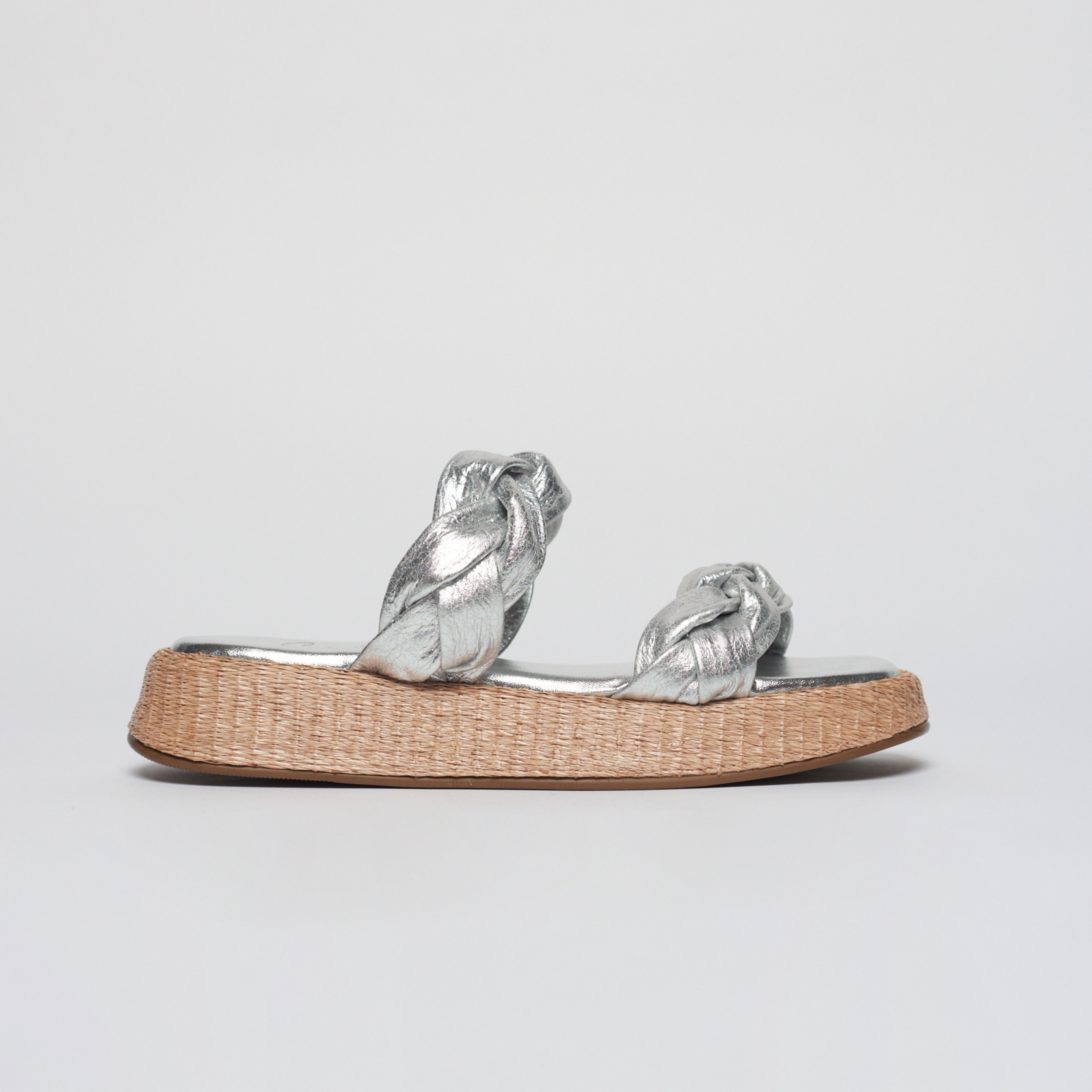 Anabela Flatform Couro Bela Prata