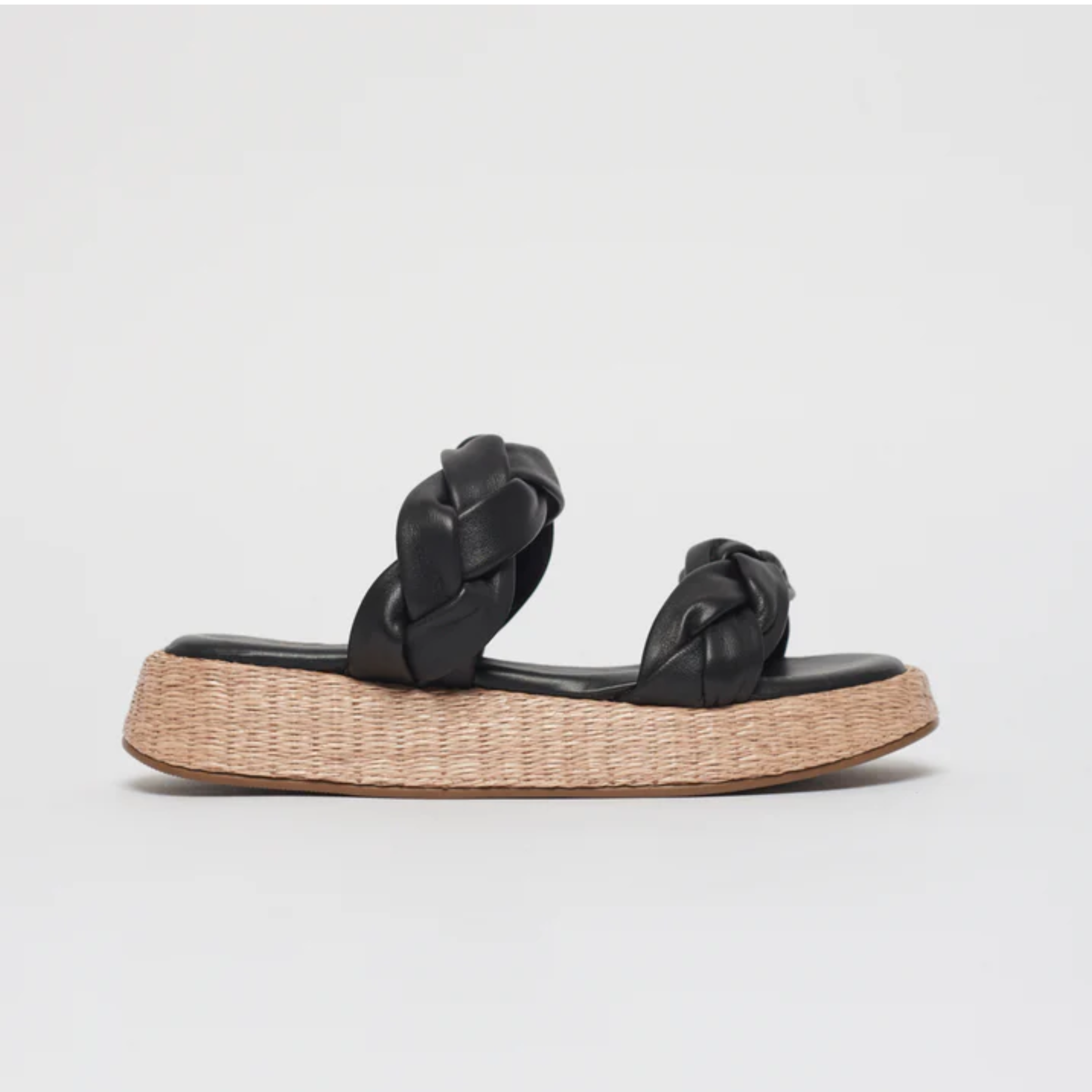 Anabela Flatform Couro Bela Preto