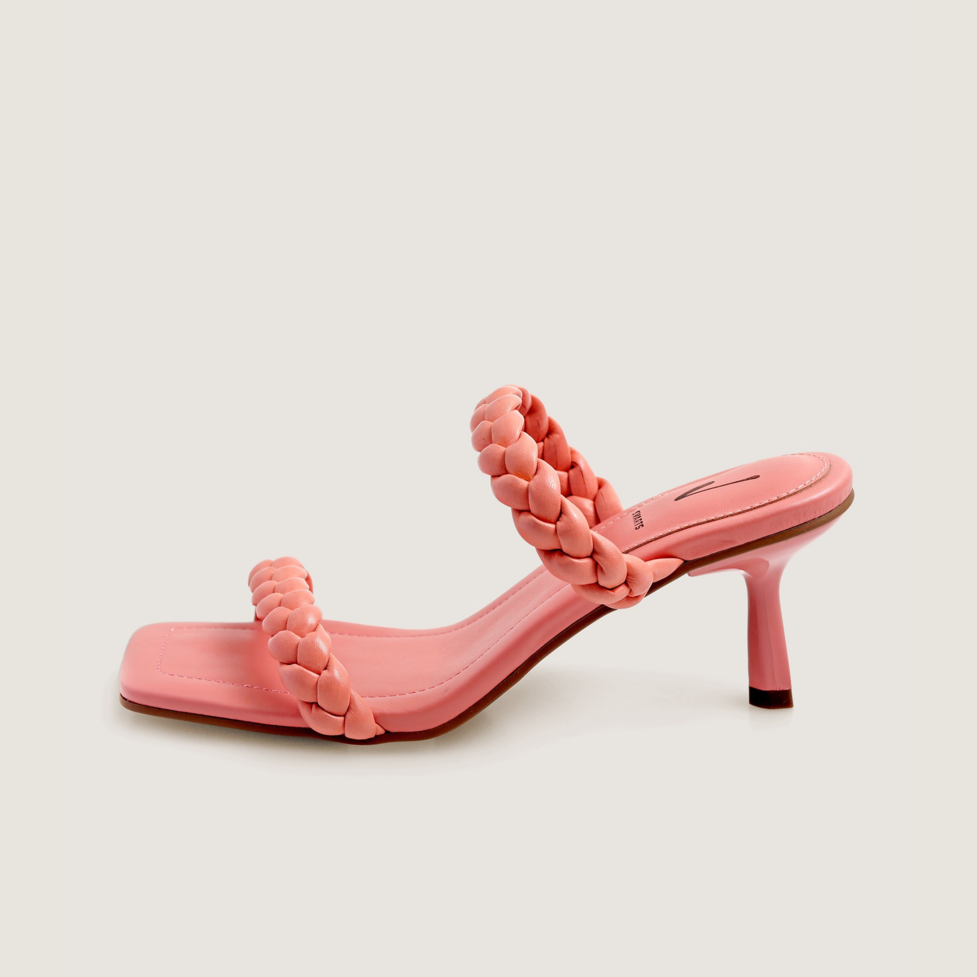 Sandália Mule Couro Trançado Rosa