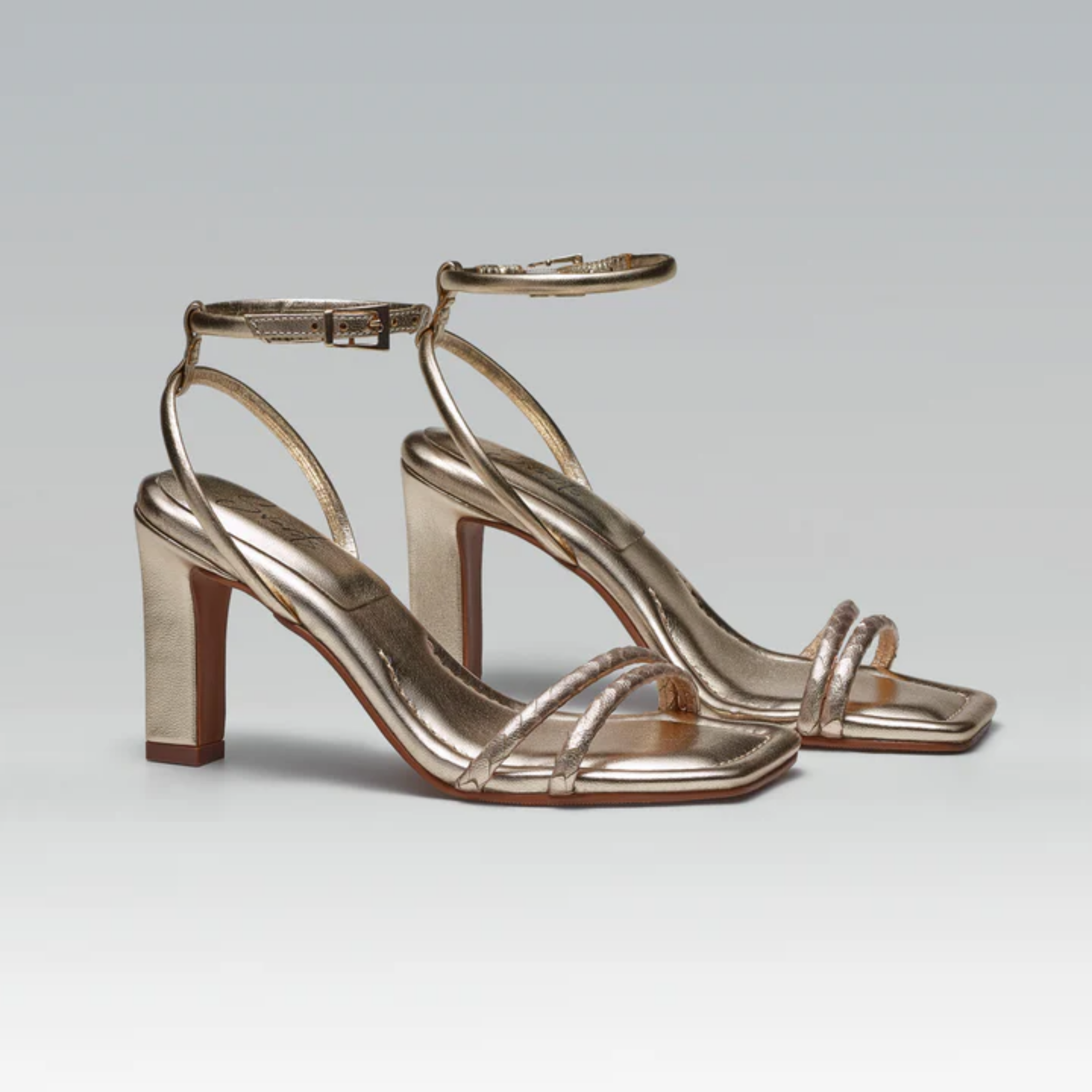 Sandália Couro Salto Alto navalhado Bianca ouro light