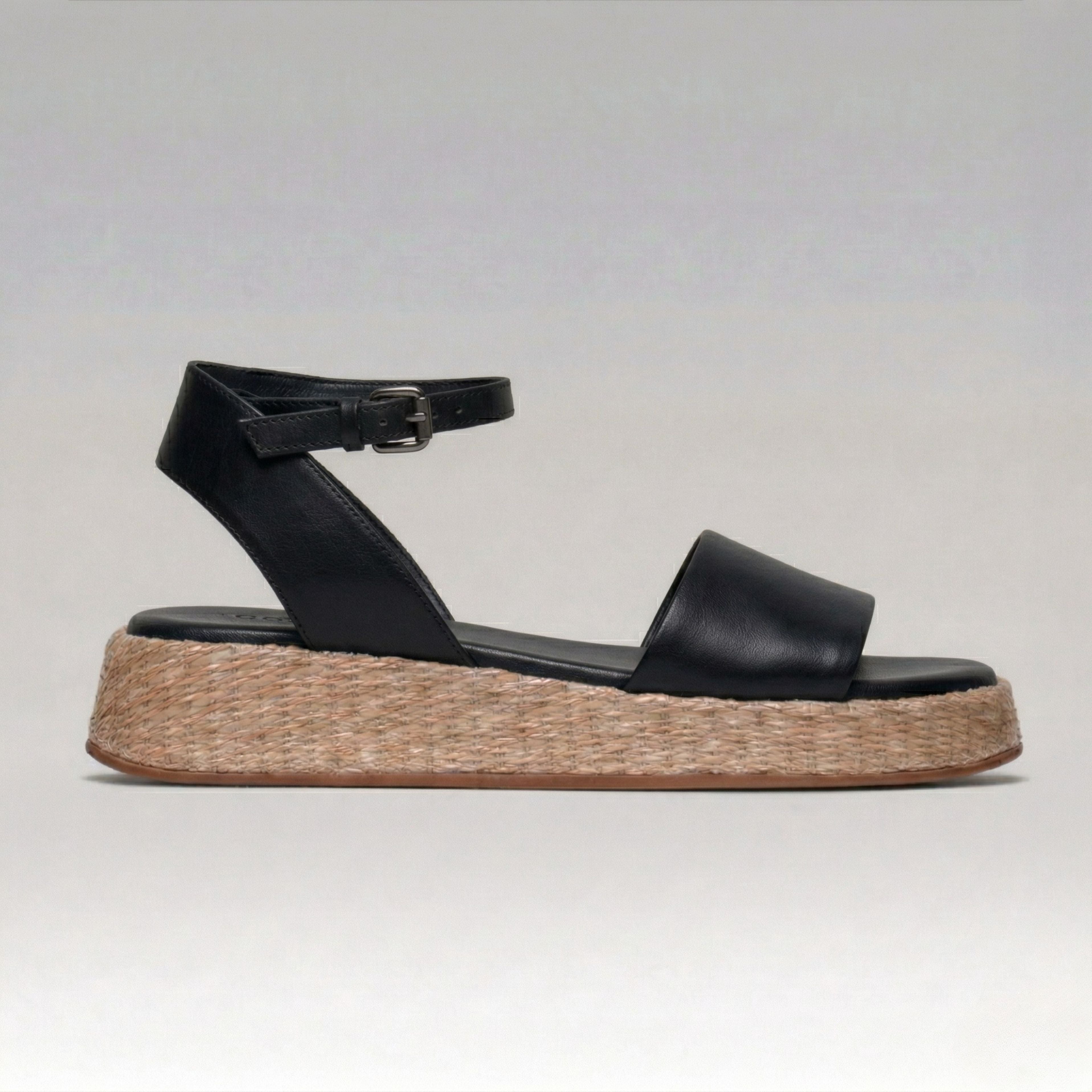 Anabela Flatform Couro Ana Preto