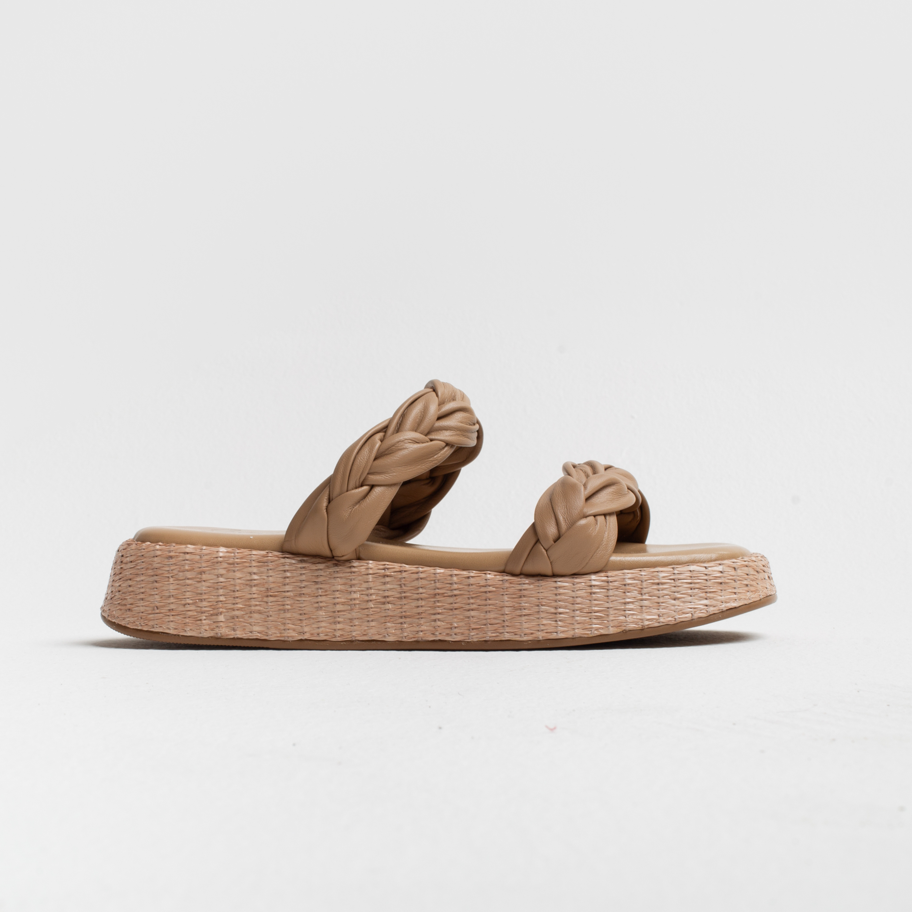 Anabela Flatform Couro Bela Bege