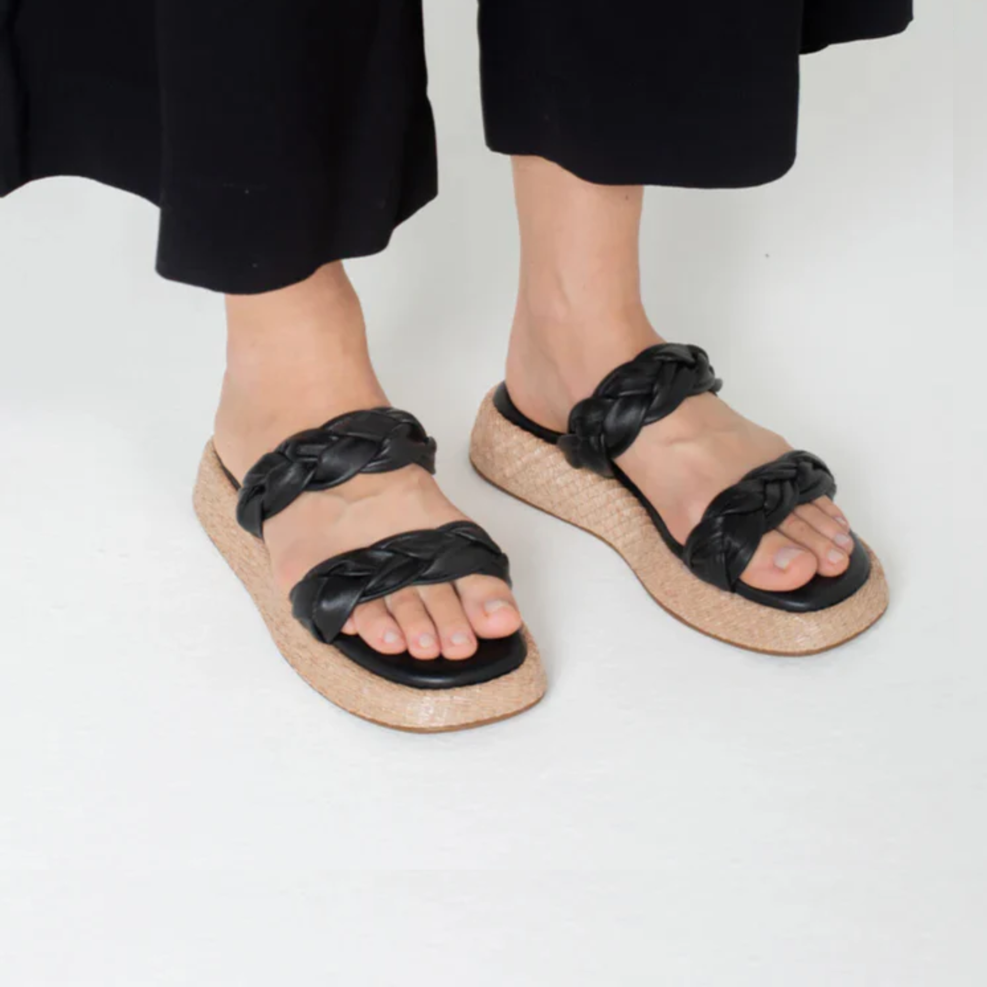 Anabela Flatform Couro Bela Preto