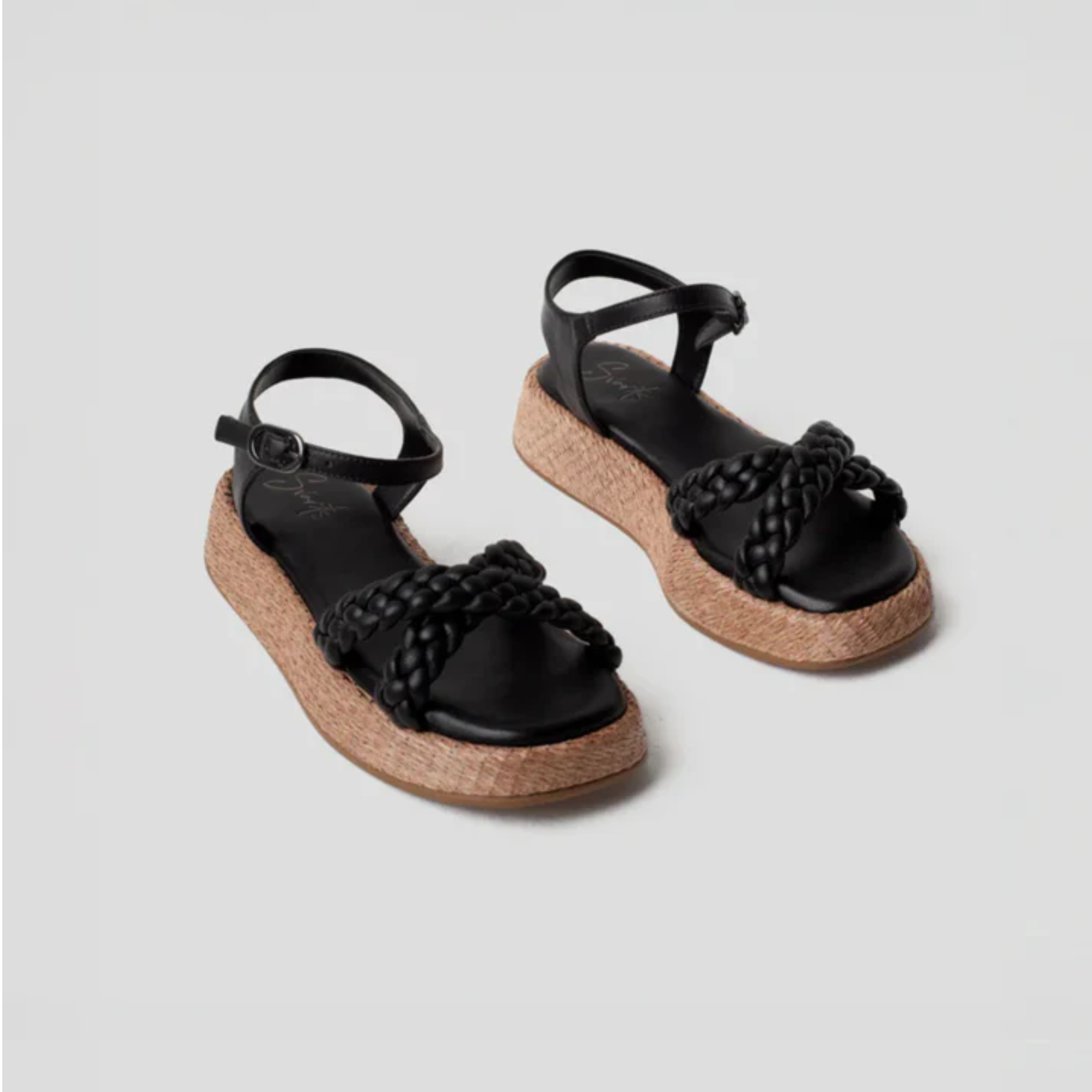 Anabela Flatform Couro Trançado Duda Preta