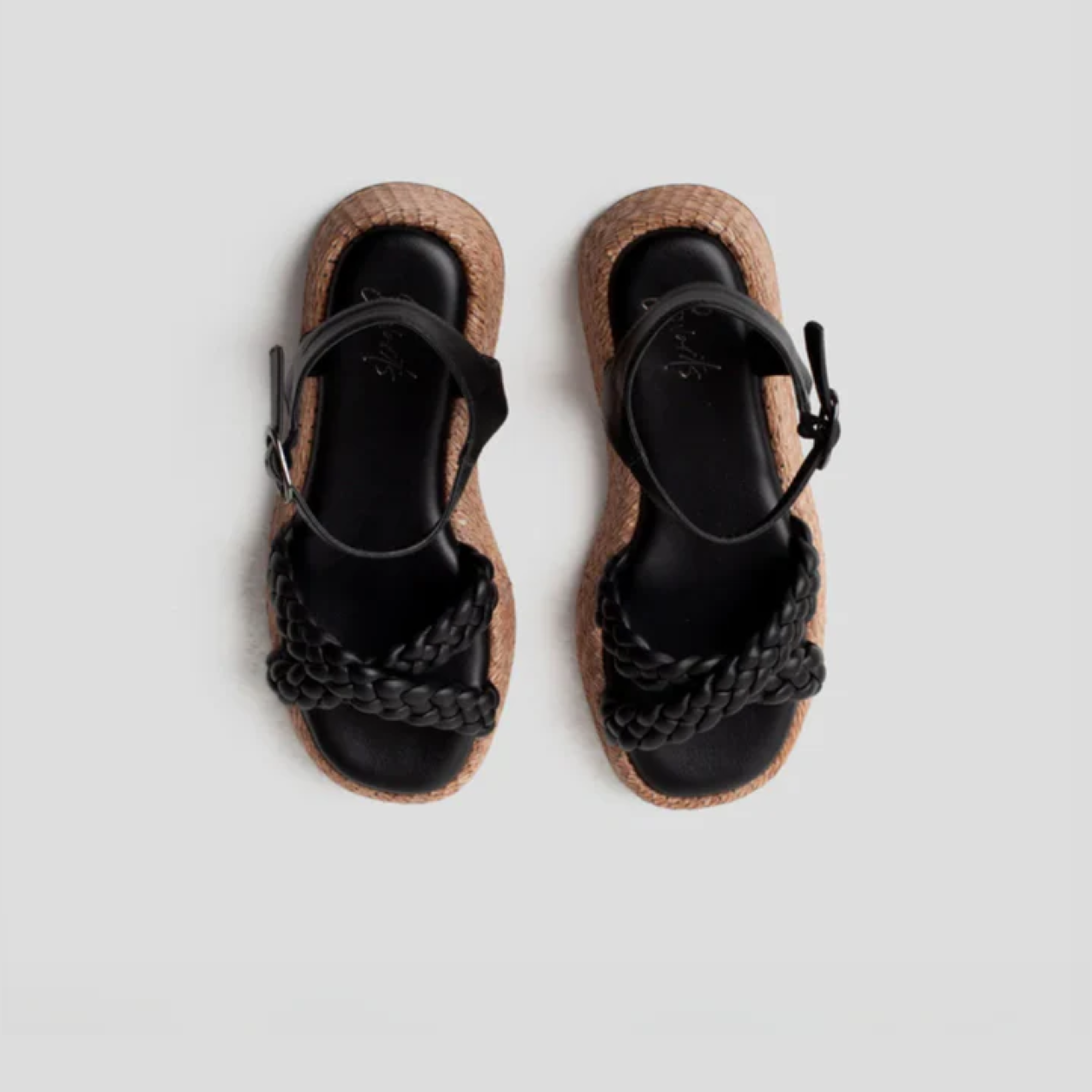 Anabela Flatform Couro Trançado Duda Preta