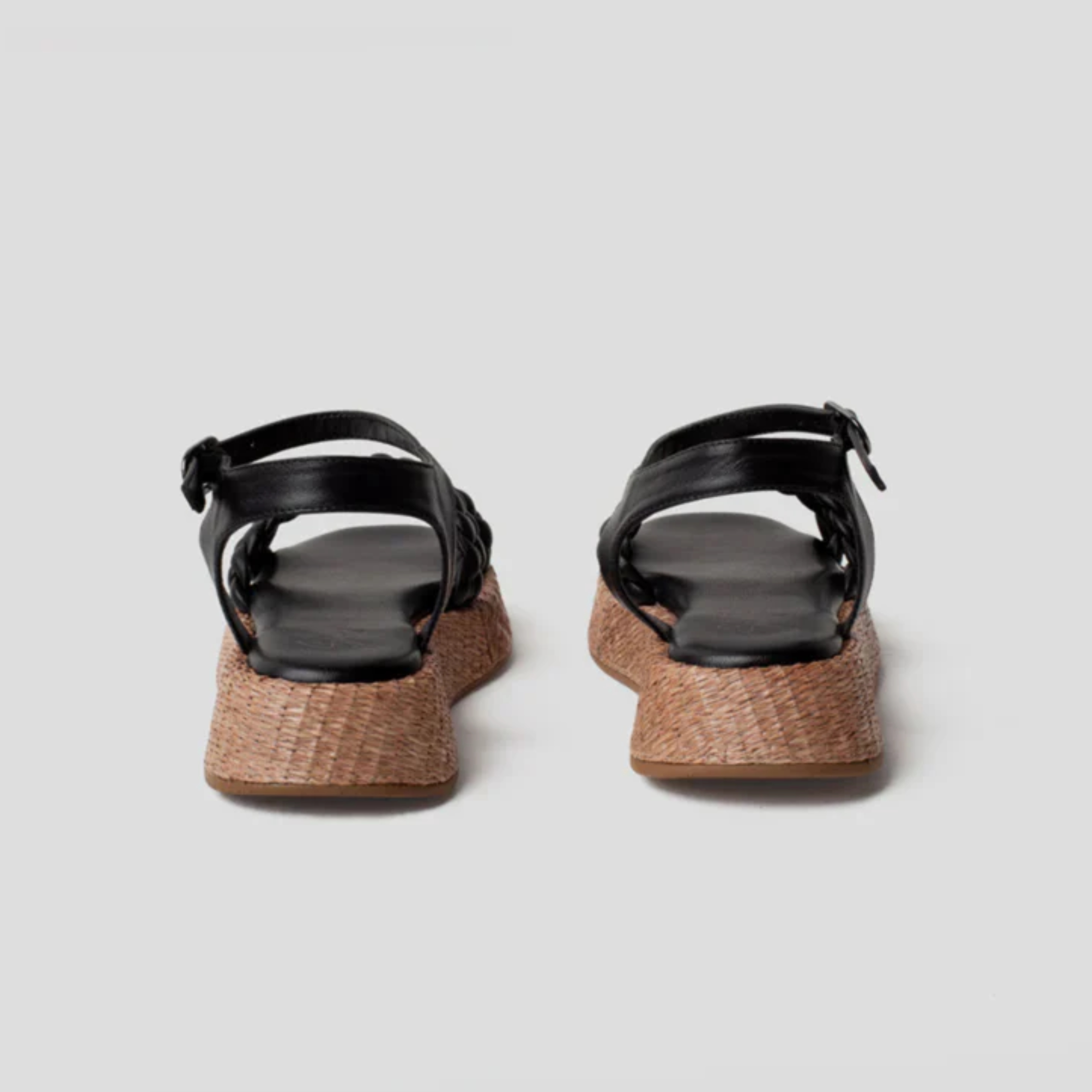 Anabela Flatform Couro Trançado Duda Preta