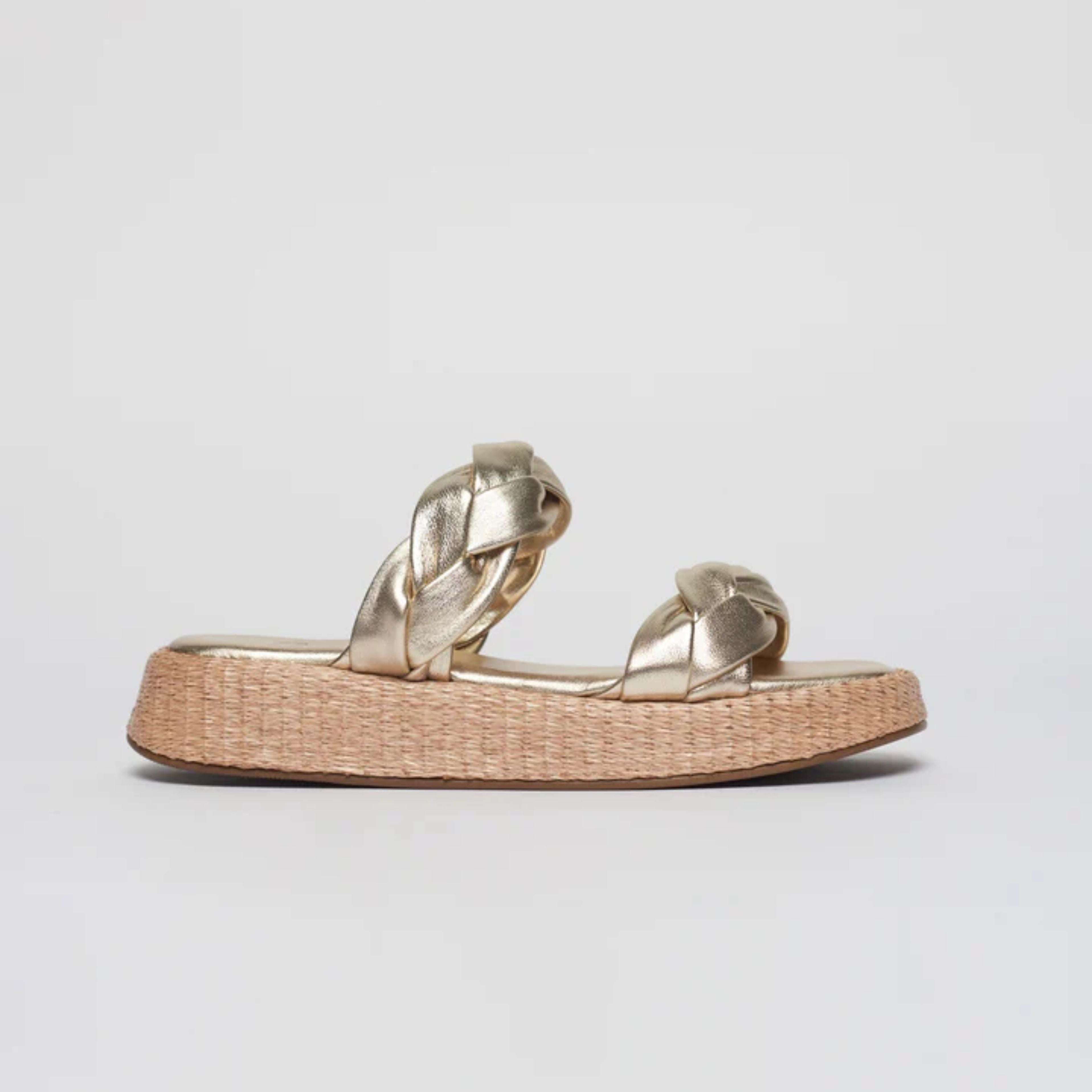 Anabela Flatform Couro Bela Ouro