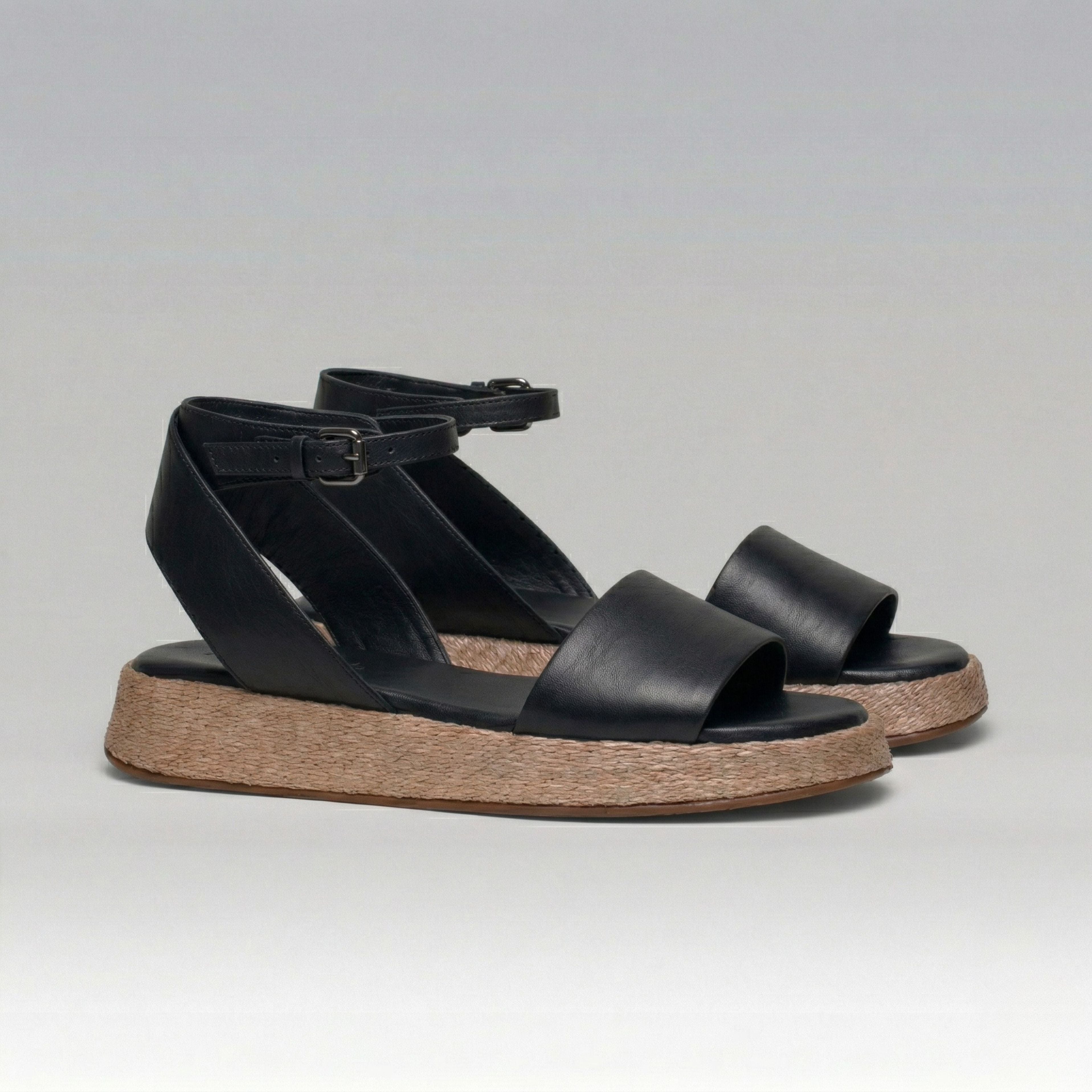 Anabela Flatform Couro Ana Preto