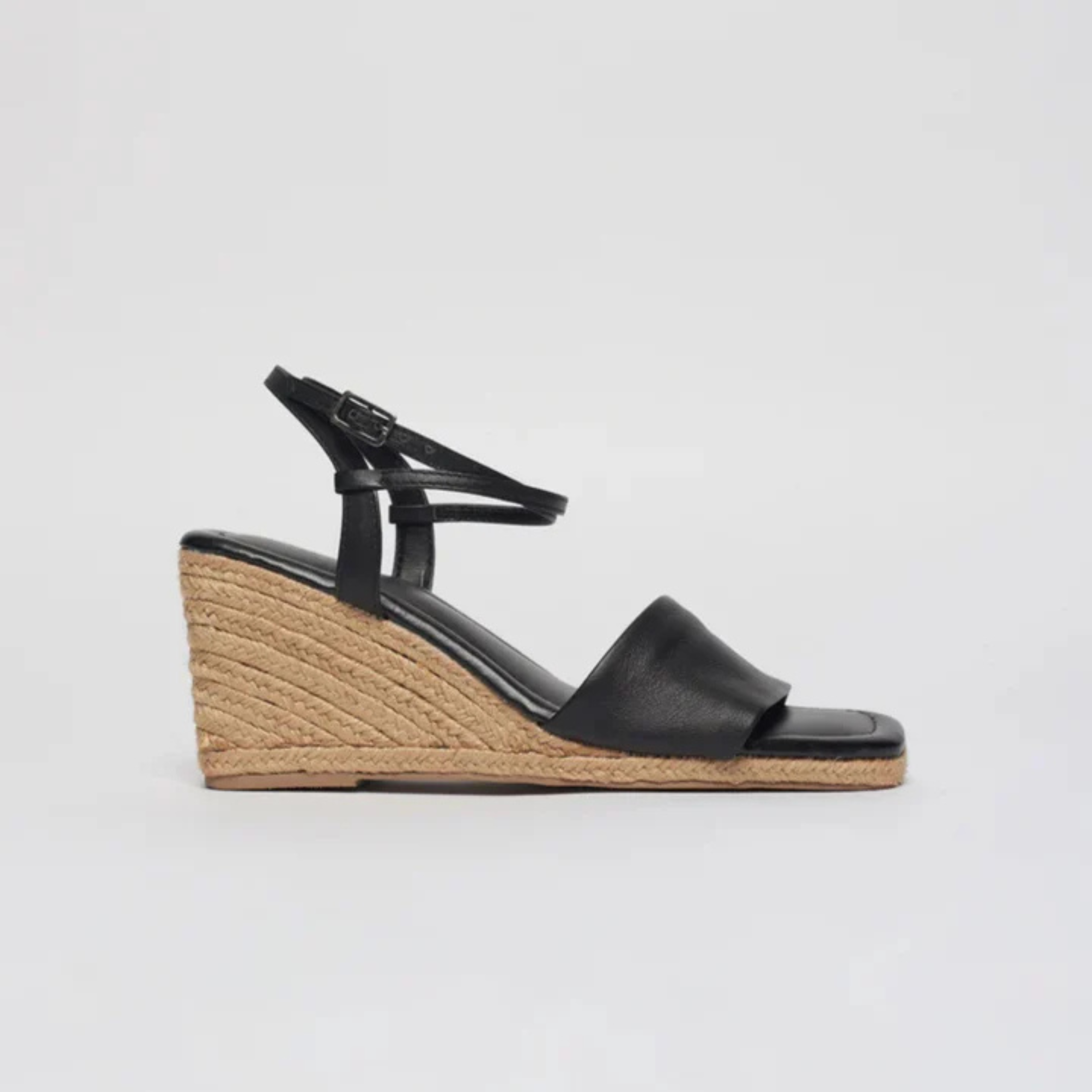 Anabela Couro Corda Tira Marina Preto