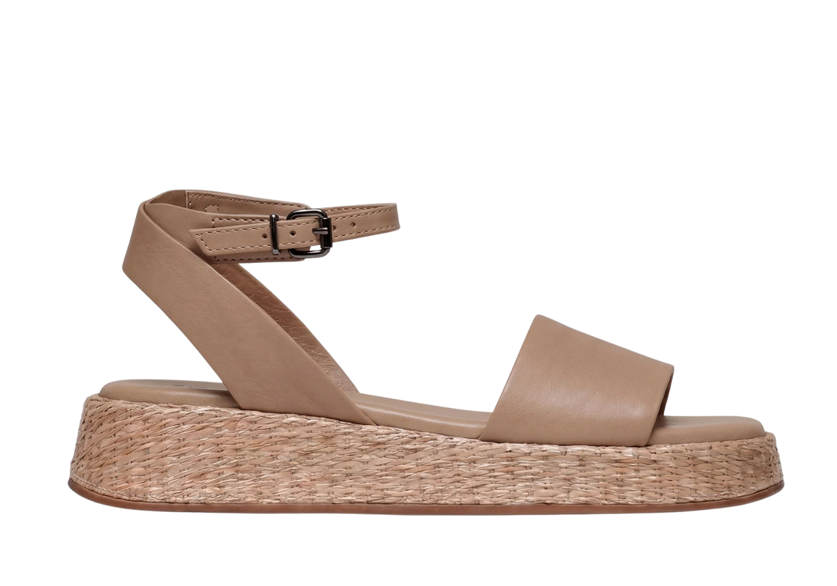 Anabela Flatform Couro Ana Bege