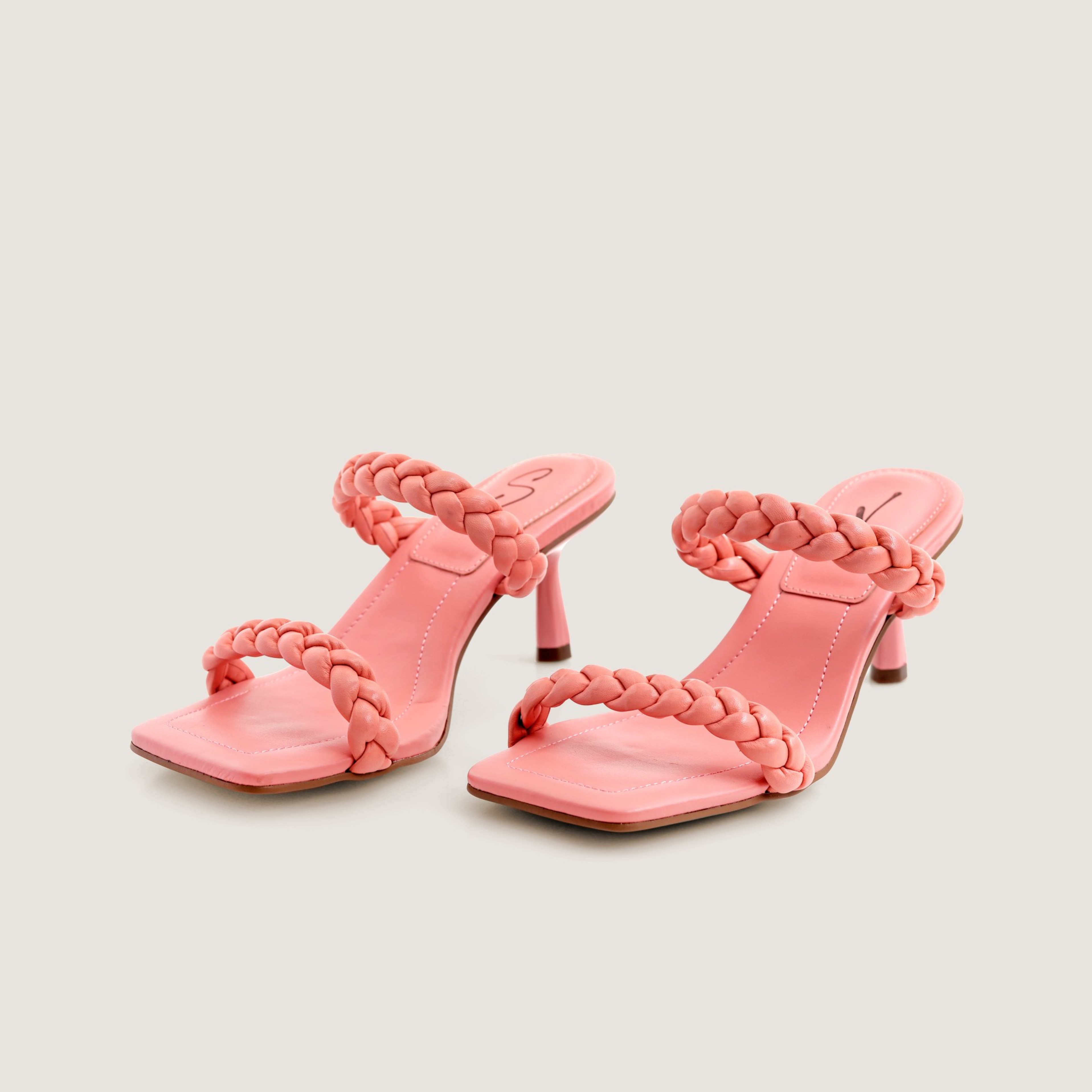 Sandália Mule Couro Trançado Rosa