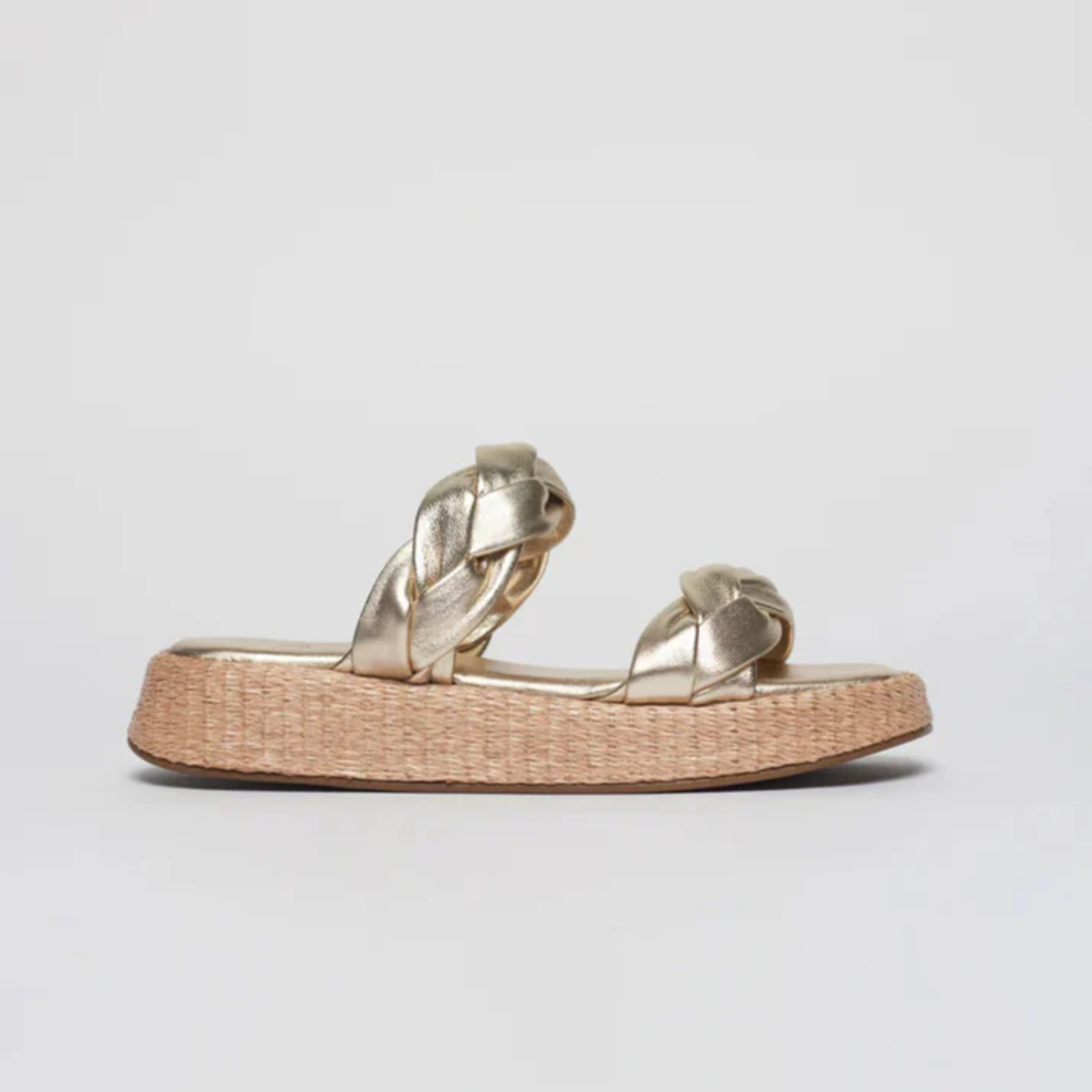 Anabela Flatform Couro Bela Ouro