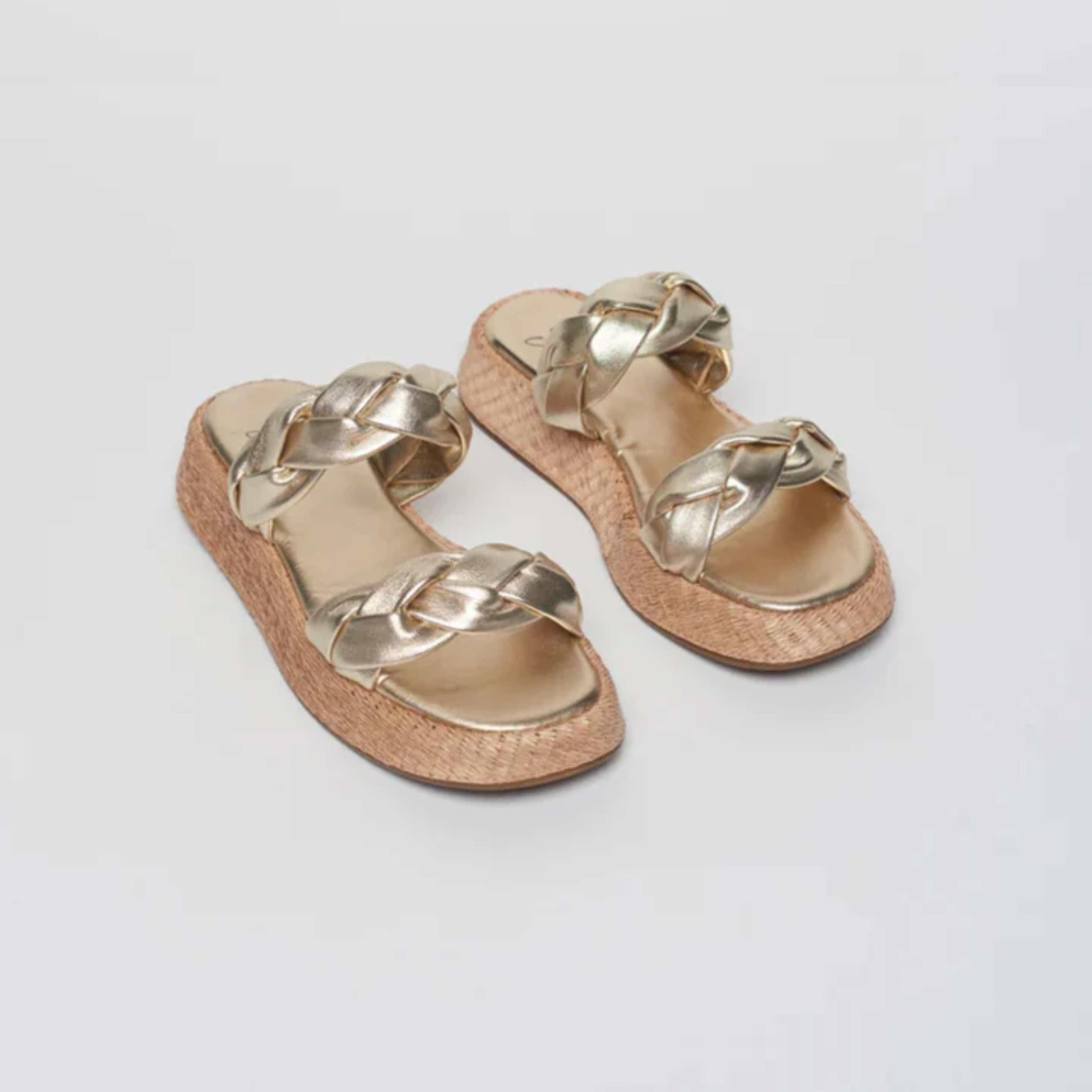Anabela Flatform Couro Bela Ouro